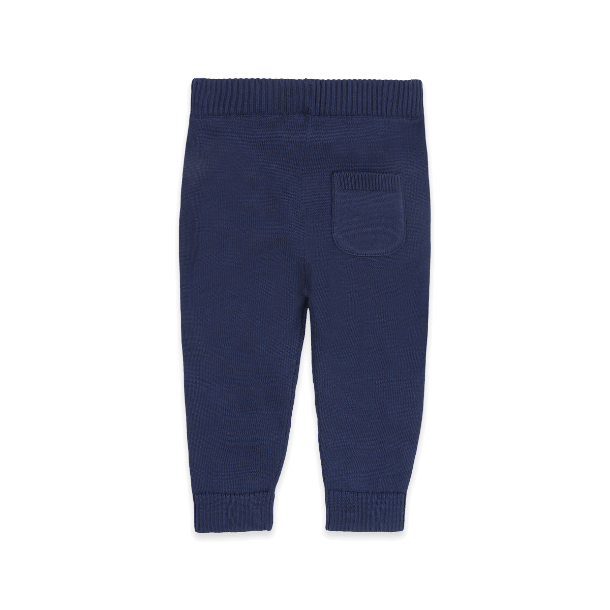 Navy Organic Cotton Pocket Sweater Knit Baby Legging Pants, Back