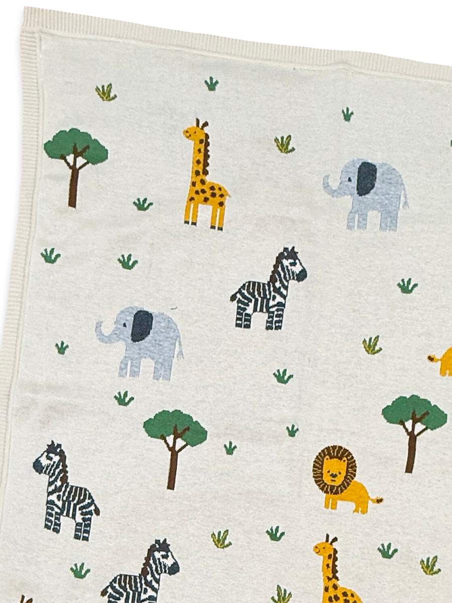 Jungle Pals - Organic Cotton Jacquard Knit Baby Blanket (Detail)