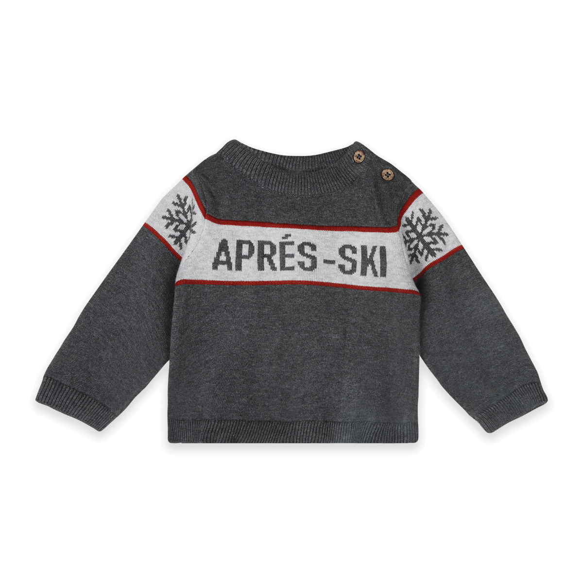 Charcoal Apres Ski Baby Knit Wordy Pullover, Organic Cotton