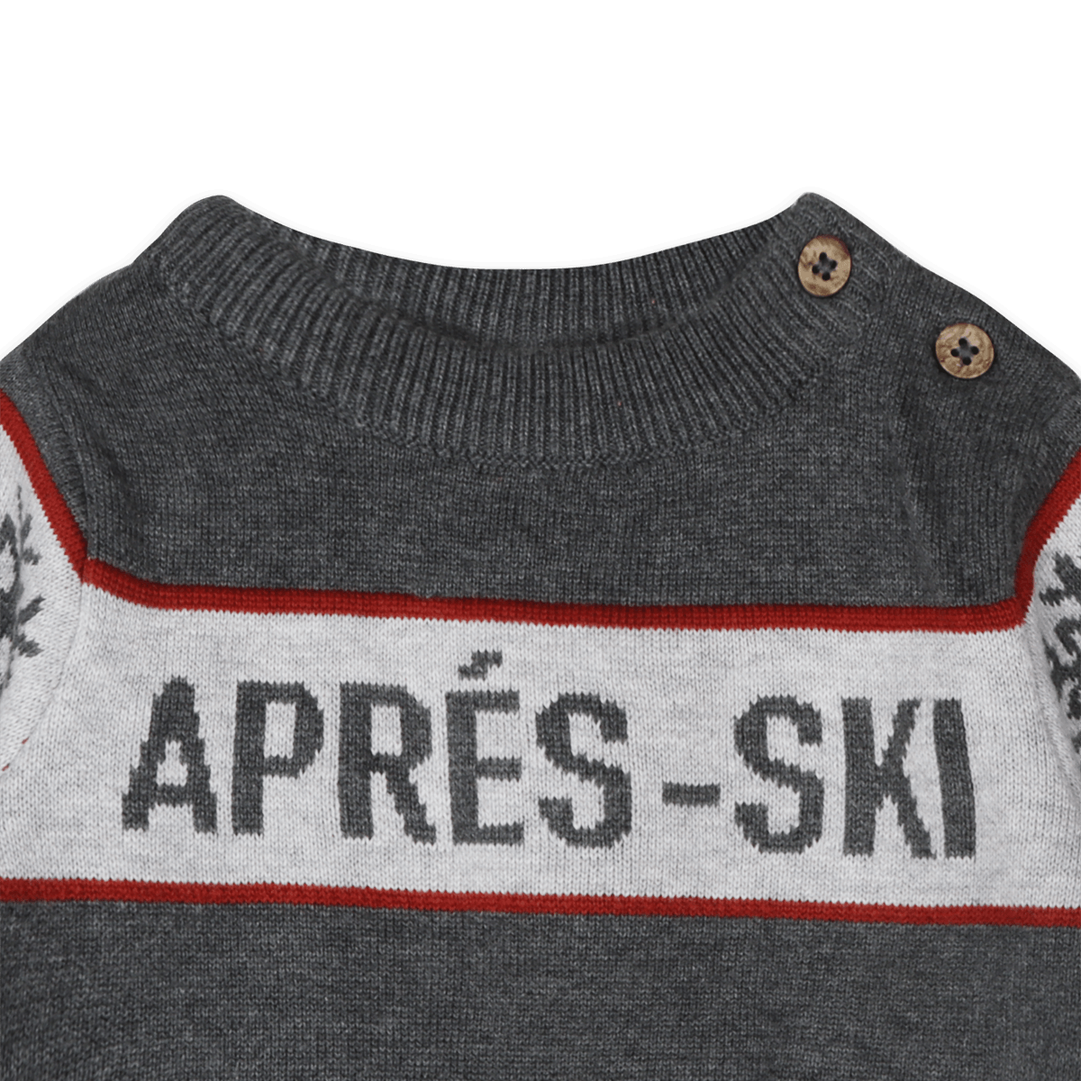 Charcoal Apres Ski Baby Knit Wordy Pullover, Detail
