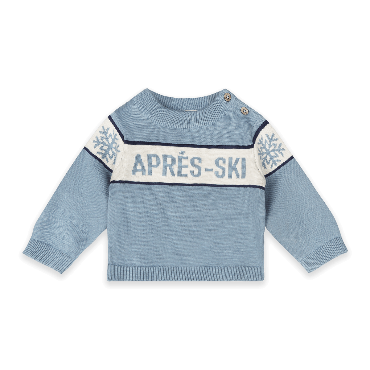 Mineral Blue Apres Ski Baby Knit Wordy Pullover, Organic Cotton