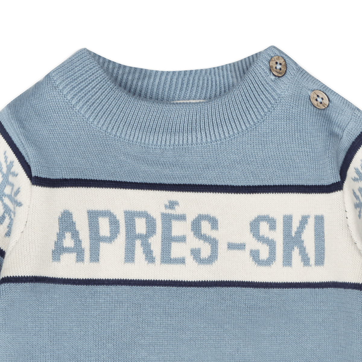 Mineral Blue Apres Ski Baby Knit Wordy Pullover, Detail