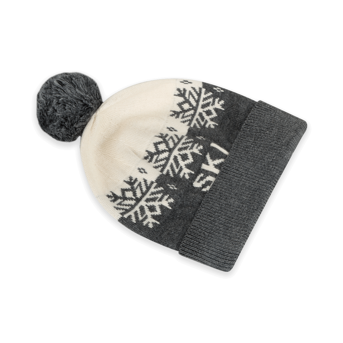 Organic Cotton Ski Day Knit Baby Beanie Hat with Pom-pom, Charcoal