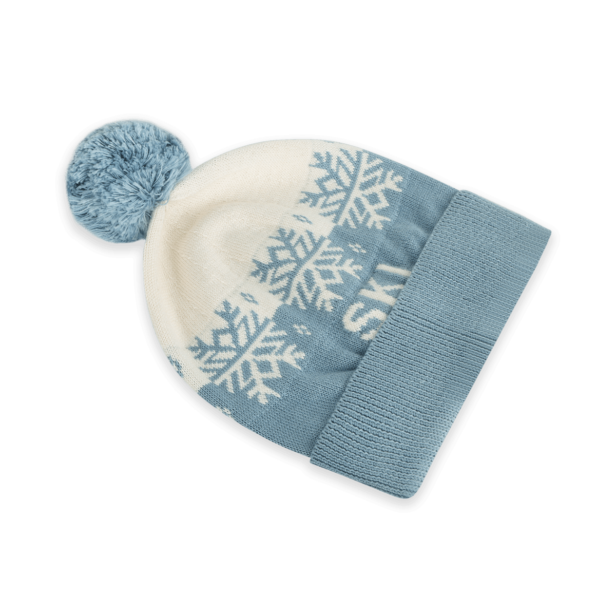 Mineral Blue Ski Day Knit Baby Beanie Hat with Pom-pom, Organic Cotton