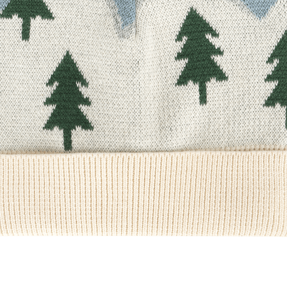 Organic Cotton Ski Alpine Peaks Knit Baby Beanie with Pom, Tree Detail