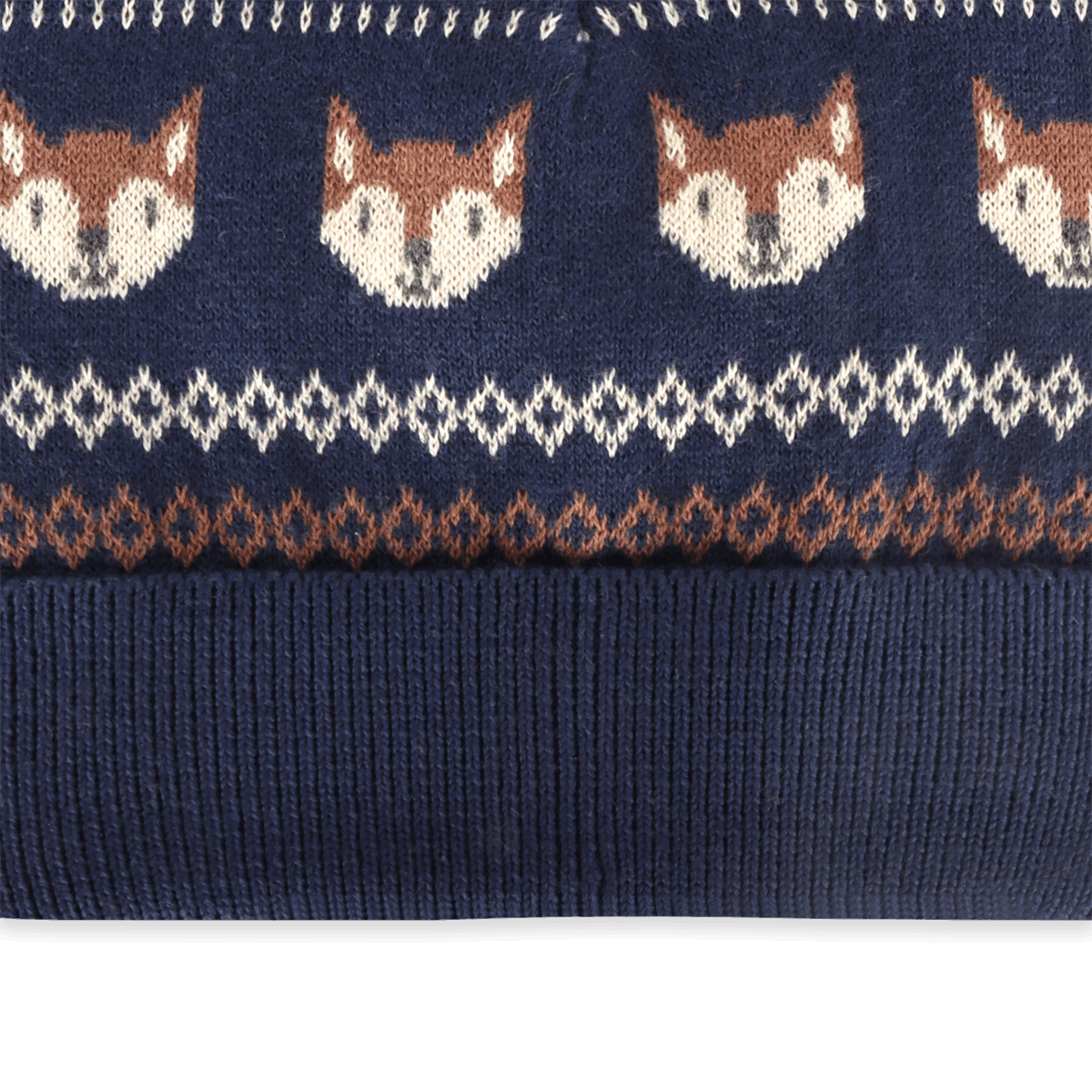 Organic Cotton Fox Fair Isle Knit Round Baby Beanie Hat, Detail