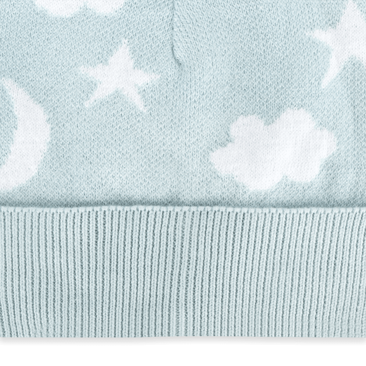 Baby Blue Organic Cotton Moon and Stars Dream Knit Round Baby Beanie Hat, Detail