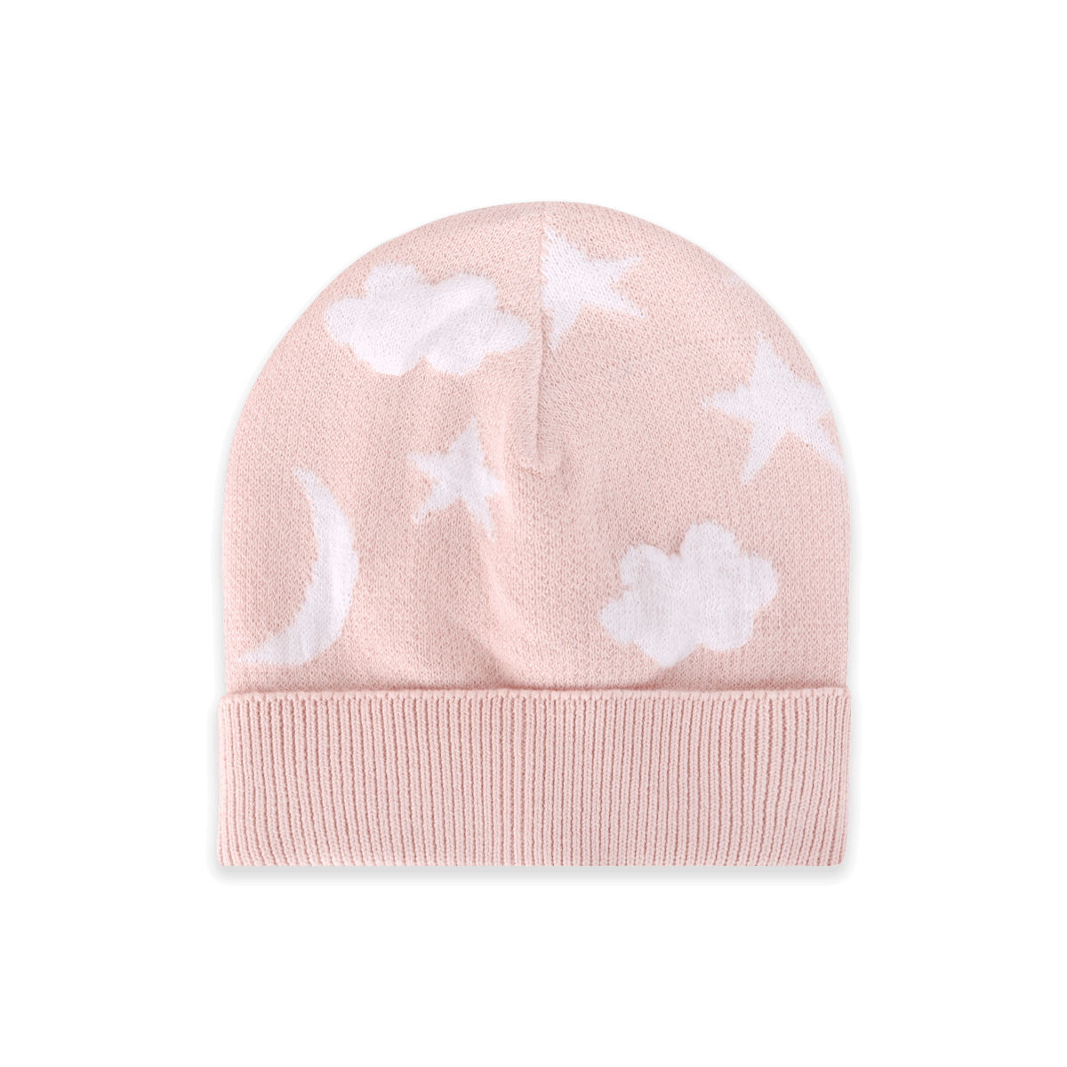 Organic Cotton Moon and Stars Dream Knit Round Baby Beanie Hat, Baby Pink