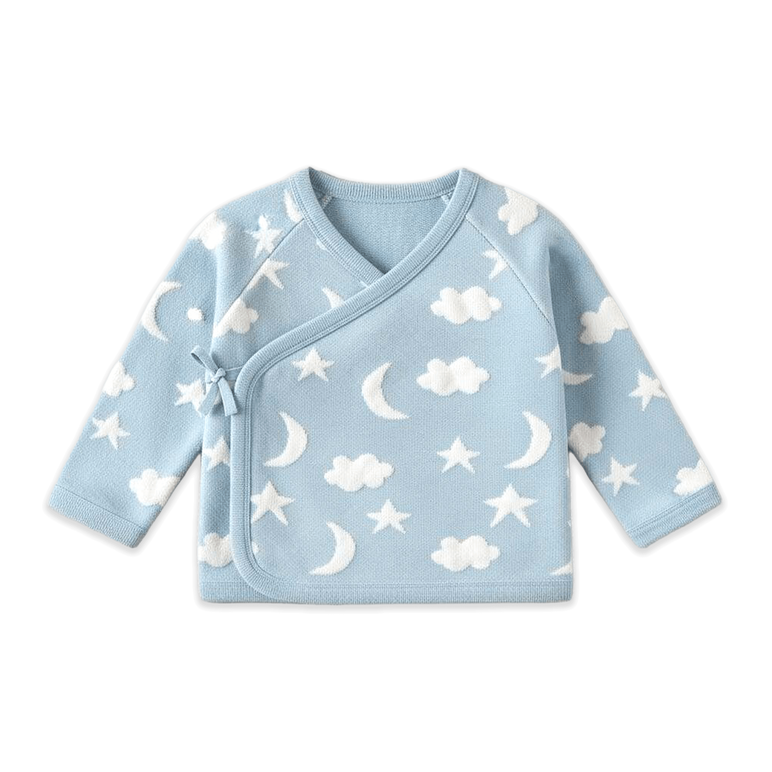 Baby Blue Organic Cotton Moon and Stars Dream Knit Kimono Baby Top and Pant Set, Long Sleeve Shirt
