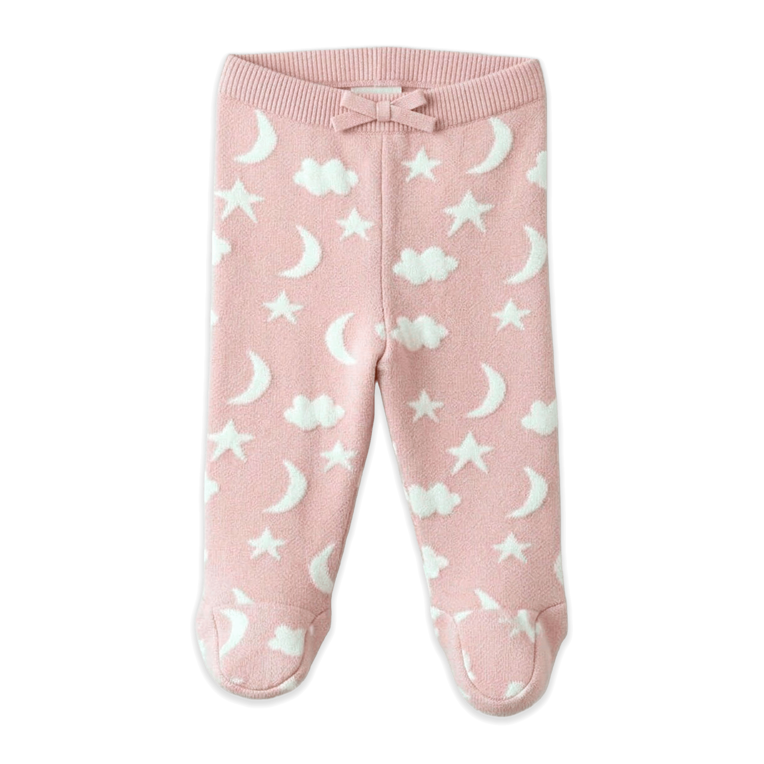Baby Pink Organic Cotton Moon and Stars Dream Knit Kimono Baby Top and Pant Set, Footed Pants