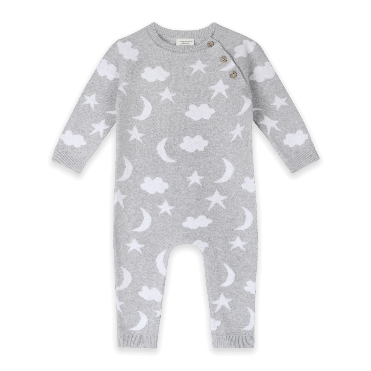 Heather Grey Moon and Stars Dream Knit Baby Coverall, Organic Cotton