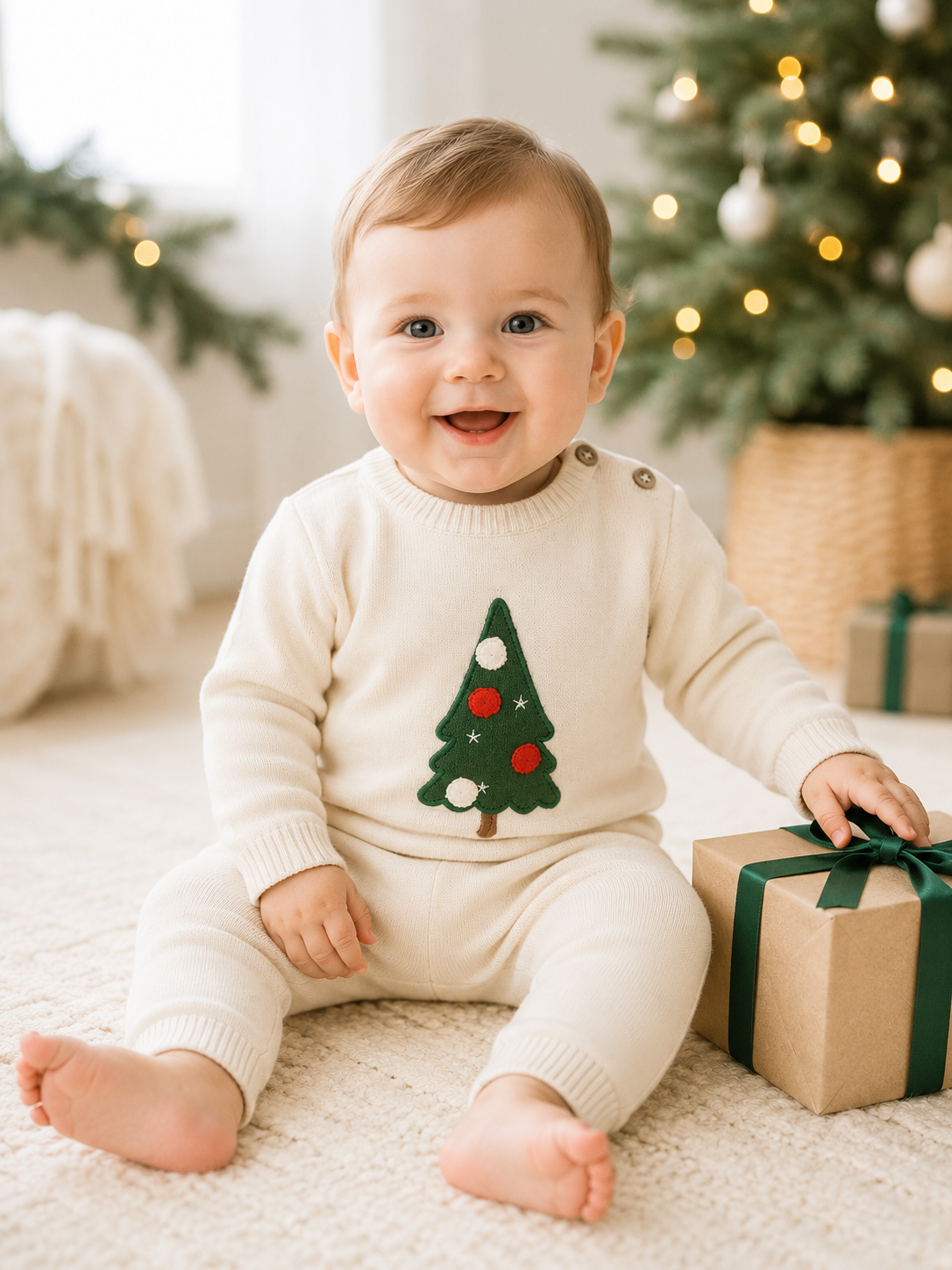 Baby Wearing Jolly Christmas 3D Knit Baby Pullover and Pant Set , Organic Cotton by Viverano