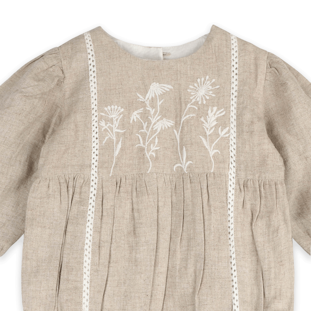 Lydia Embroidered Floral Baby Romper & Headband Set (Organic cotton) - Detail