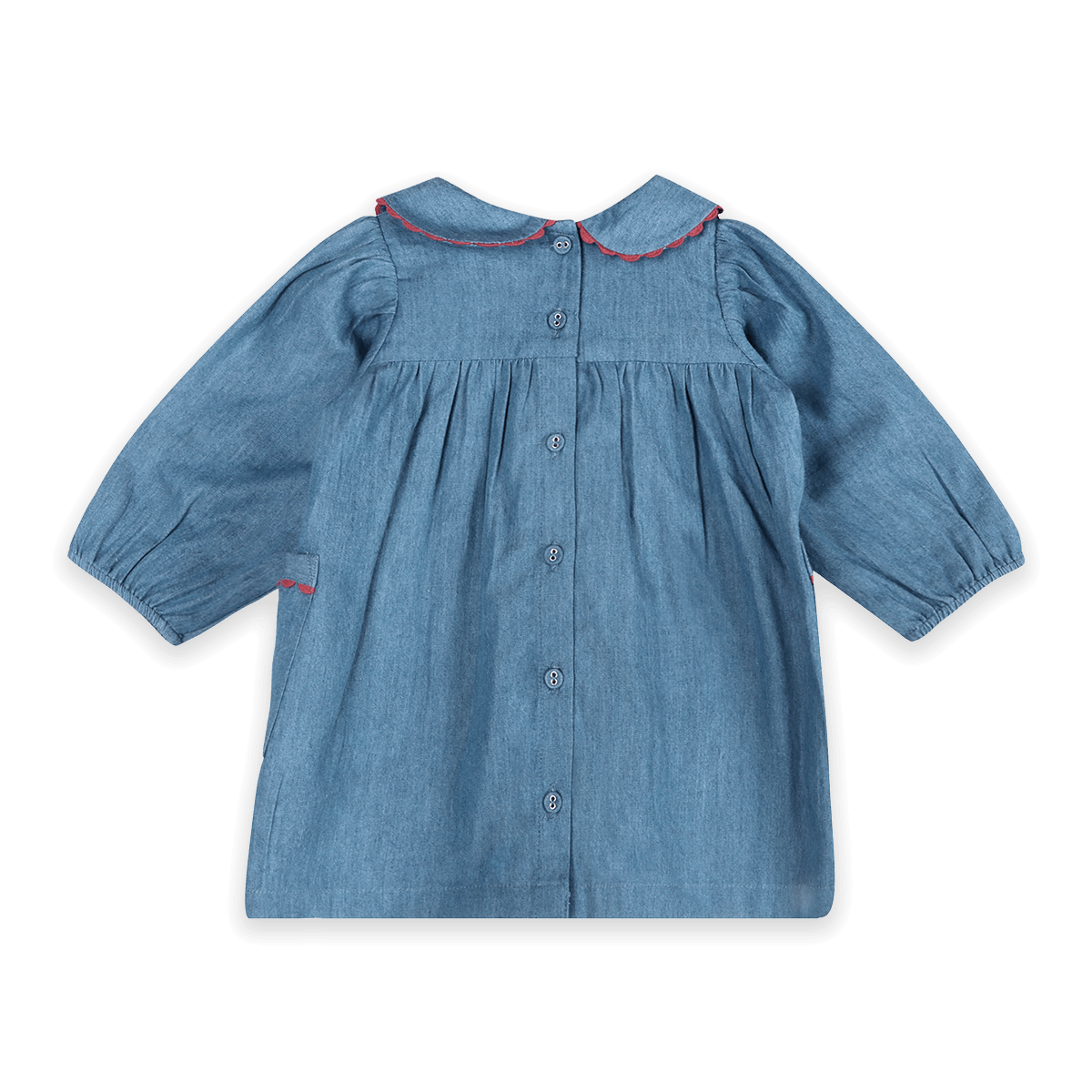 Ida Floral Embroidered Denim Baby Dress & Bloomer Set (Organic Cotton) - Back