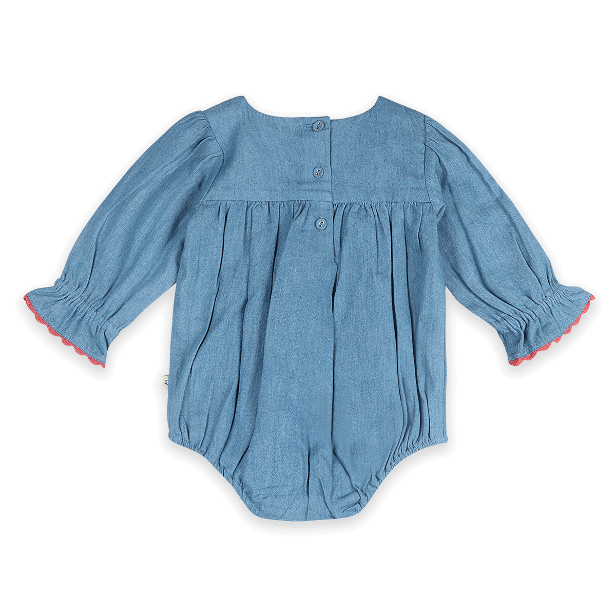 Ida Floral Embroidered Denim Baby Romper & Headband Set (Organic Cotton) - Back