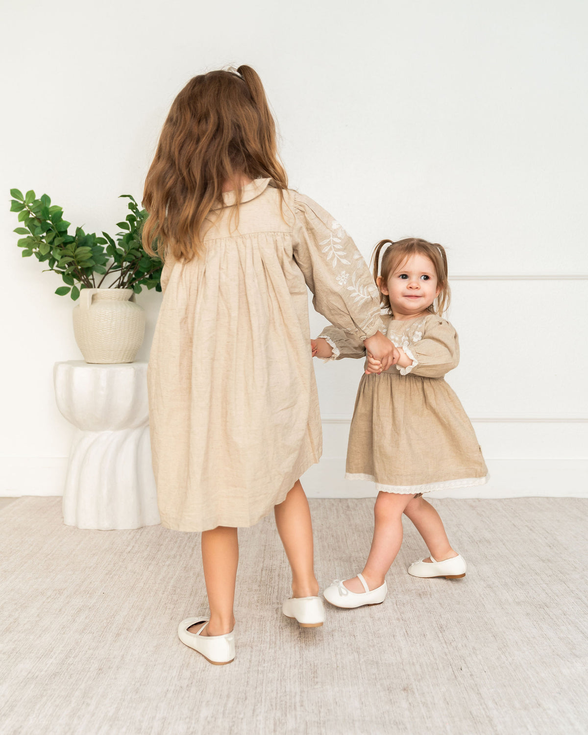 Viverano Isabel Organic Linen Toddler Girl Dress - Big Sister and Me