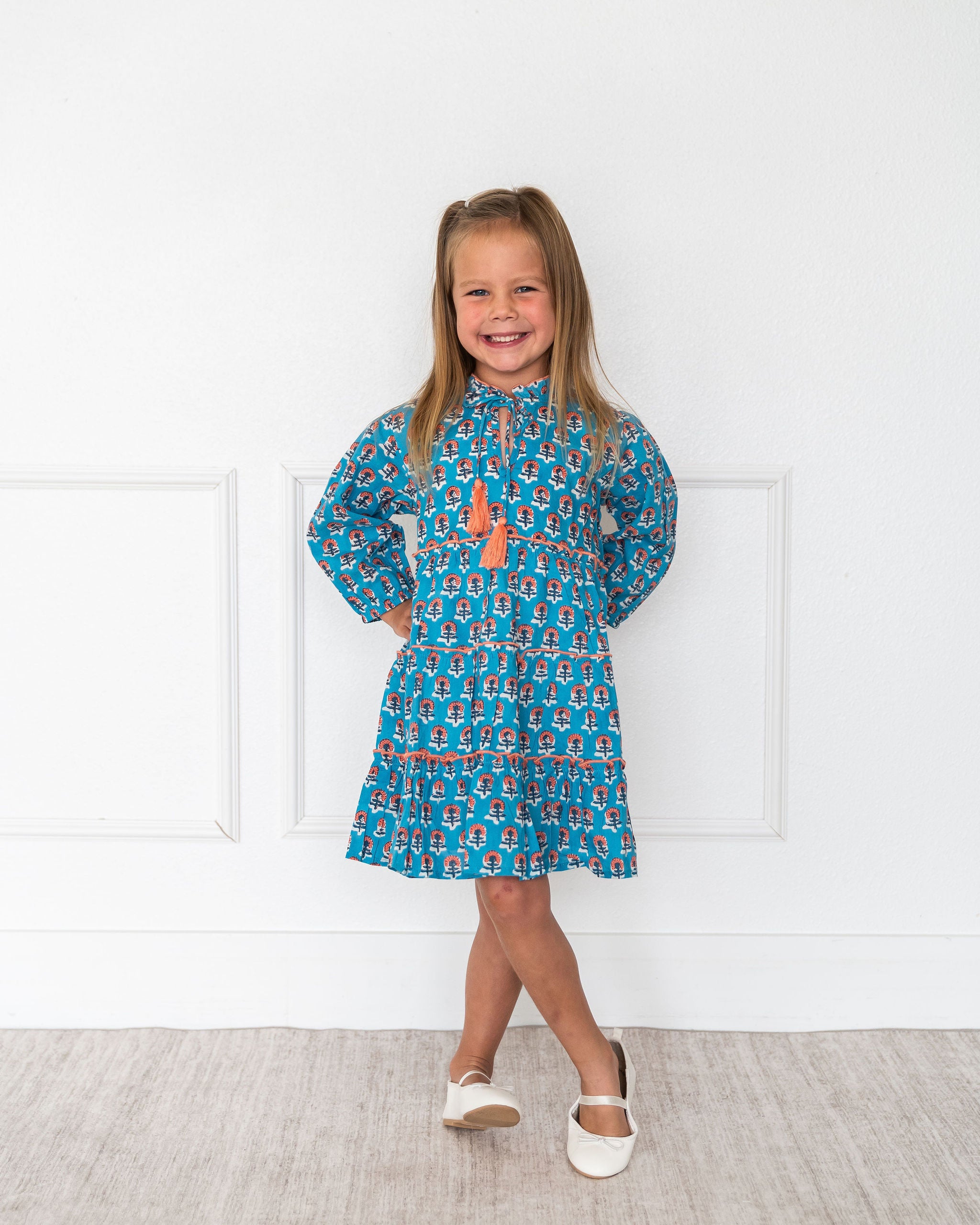 Viverano Jasmine Layered Girl Dress - Blue (Organic Cotton) - Front