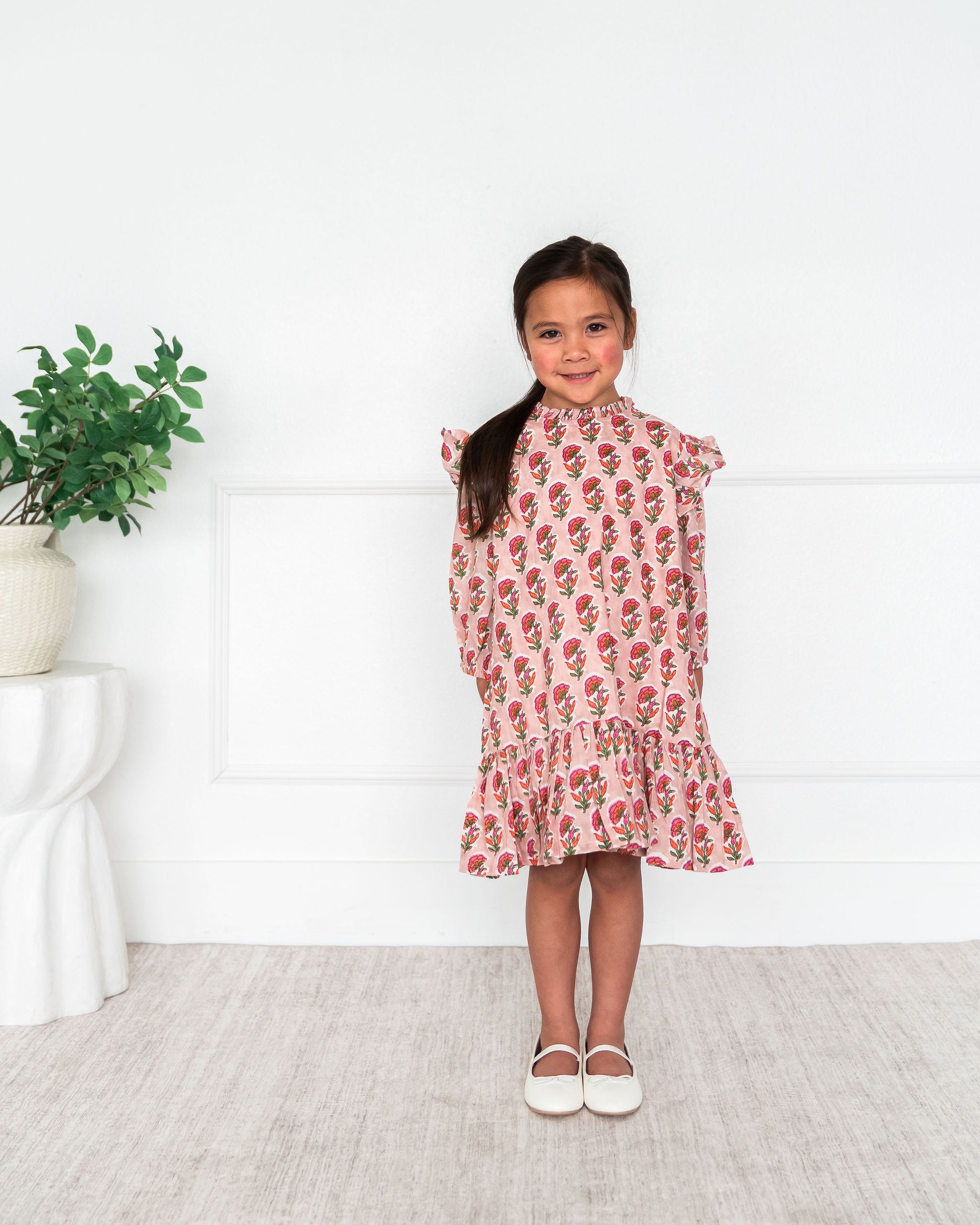 Viverano Organics Jocelyn Floral Girl Dress - Pink (Organic Cotton) - Front