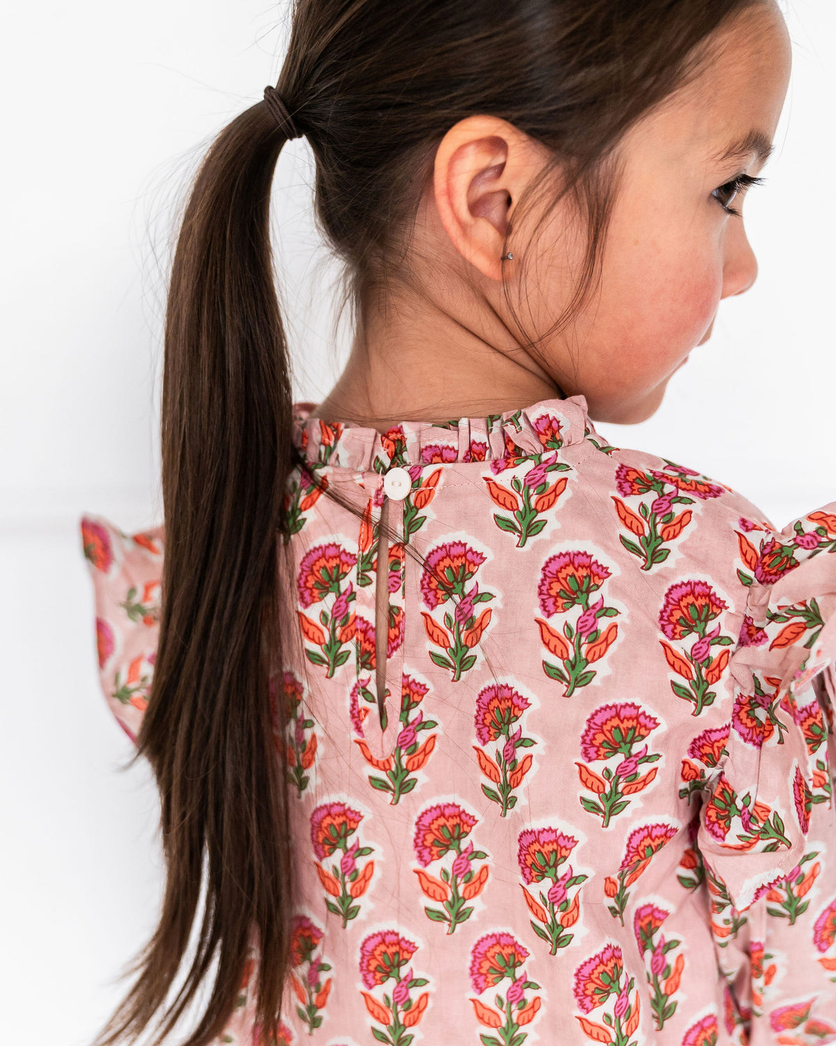 Viverano Organics Jocelyn Floral Girl Dress - Pink (Organic Cotton) - Detail