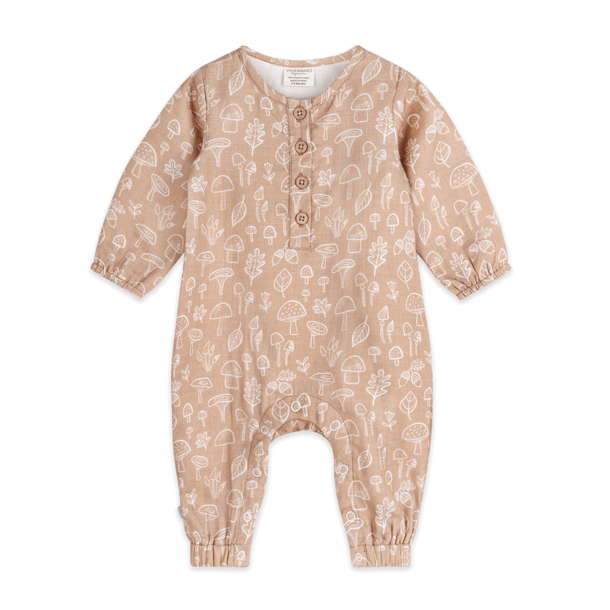Mushroom Button Front Baby Jumpsuit (Organic Muslin) - Front