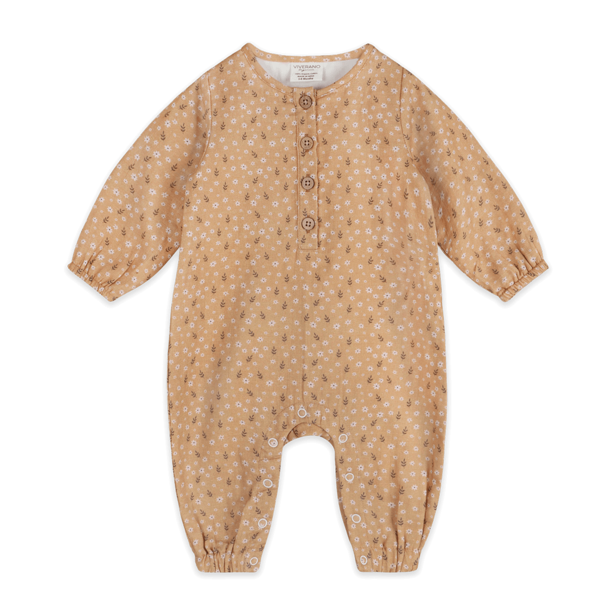 Floral Button Front Baby Jumpsuit (Organic Muslin) - Front
