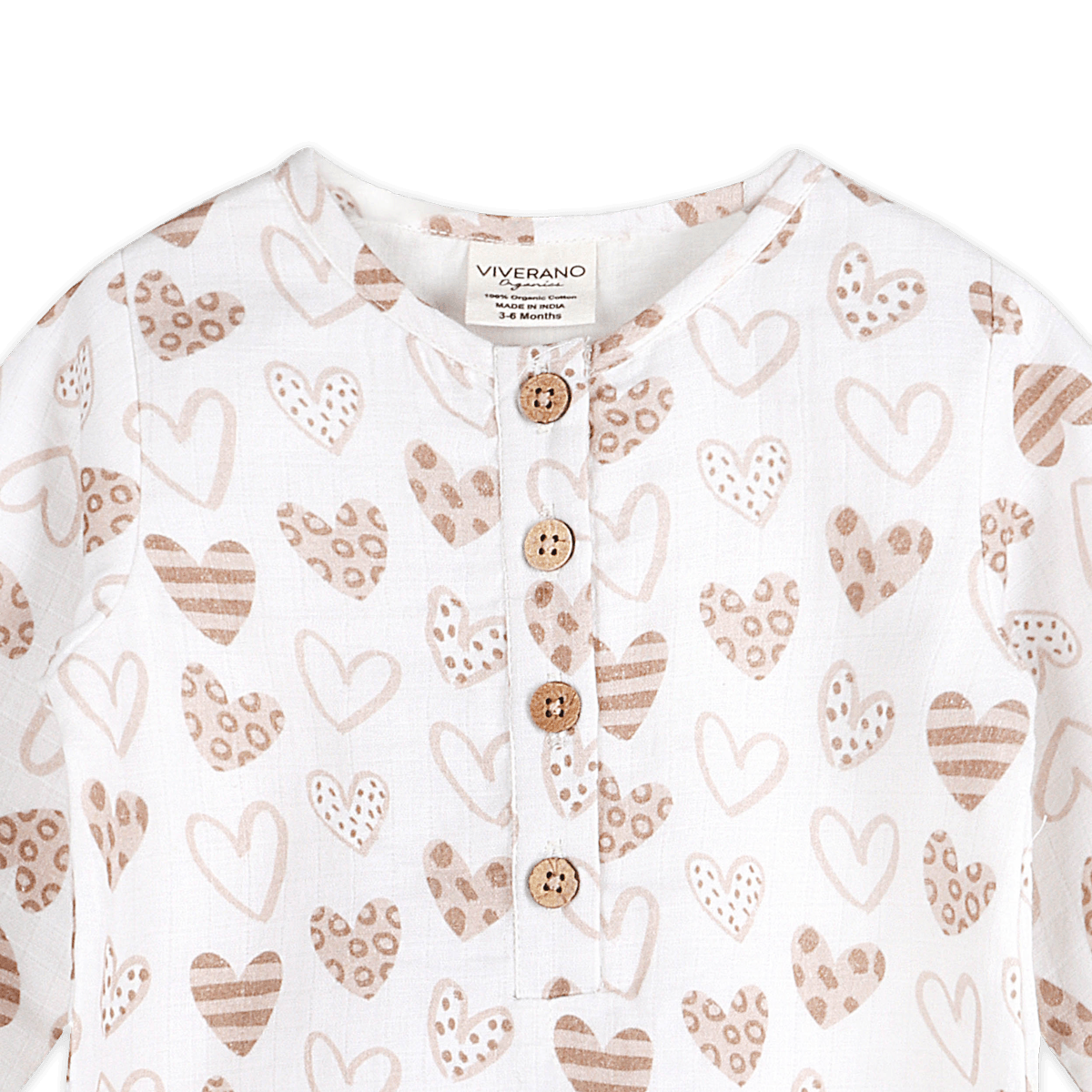 Wild Hearts Button Front Baby Jumpsuit (Organic Muslin) - Detail