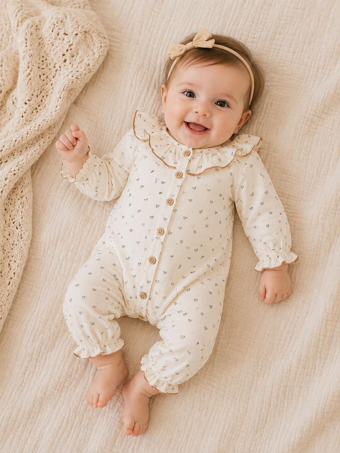 Baby Wearing Ditsy Hearts Baby Jumpsuit, Organic Jersey by Viverano