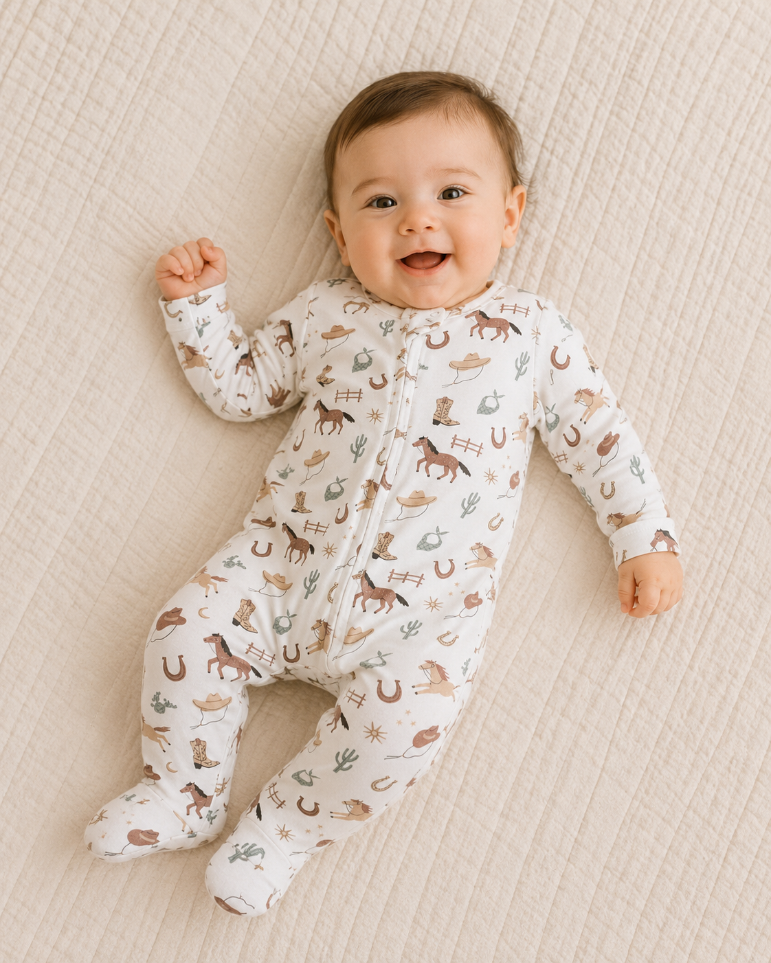Baby Wearing Howdy Horse Baby Footie, Organic Jersey by Viverano