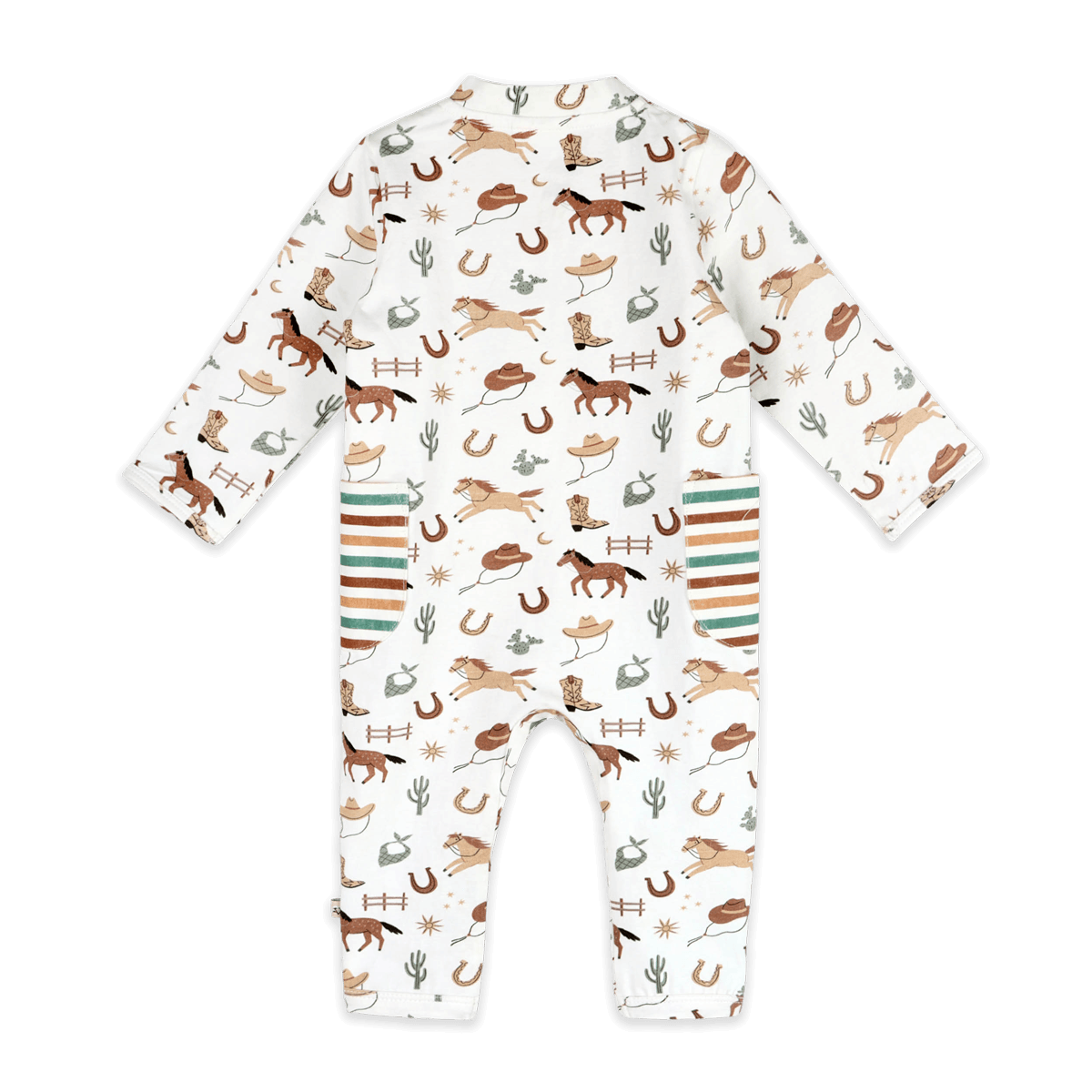 Howdy Horse Side Pocket Baby Zip Jumpsuit (Organic Jersey) - Back