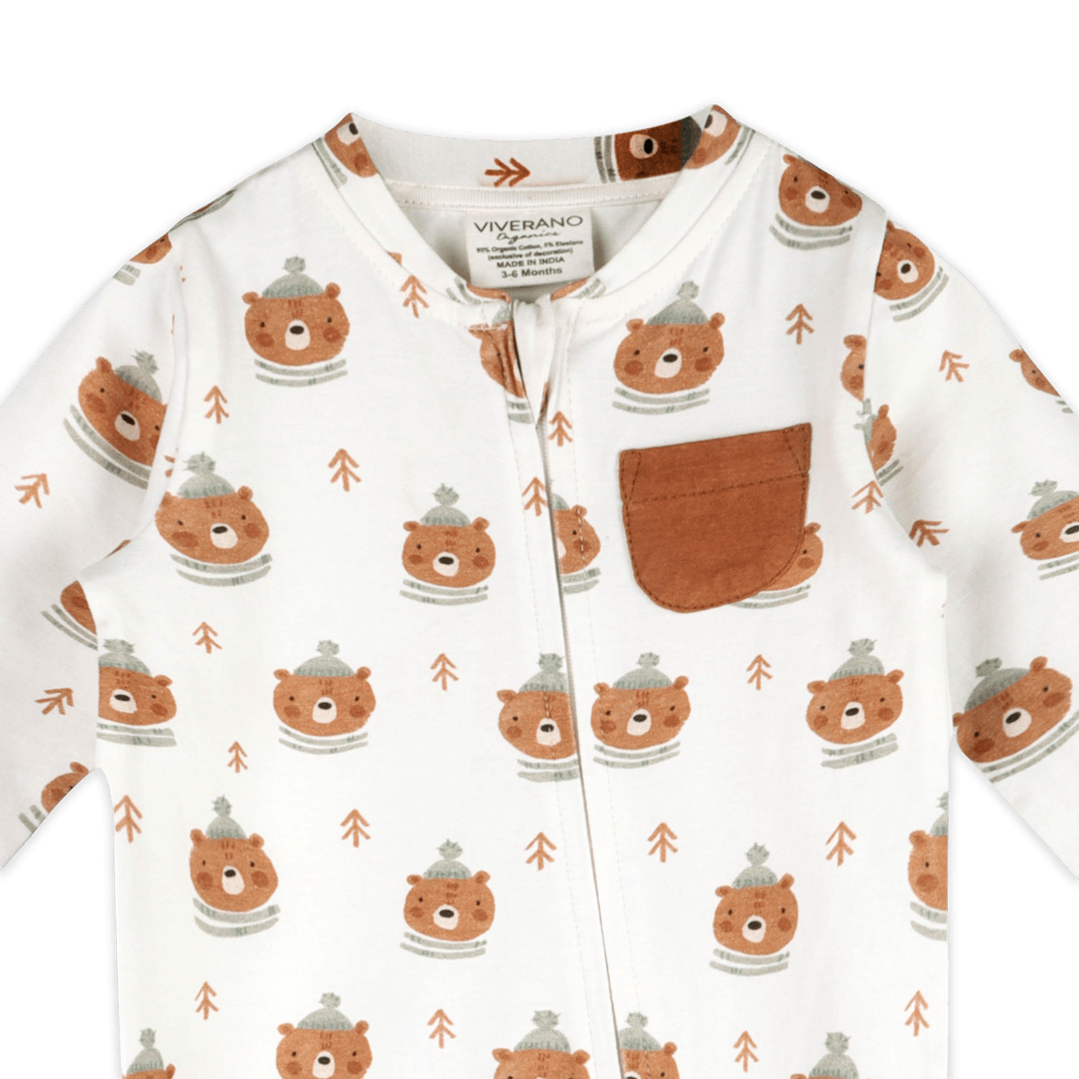 Bears Classic Baby Zip Jumpsuit (Organic Jersey) - Detail