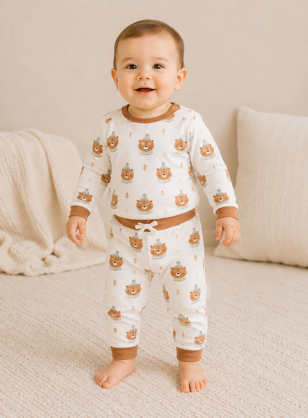 Baby Wearing Bears Baby Tee & Jogger, Organic Jersey by Viverano