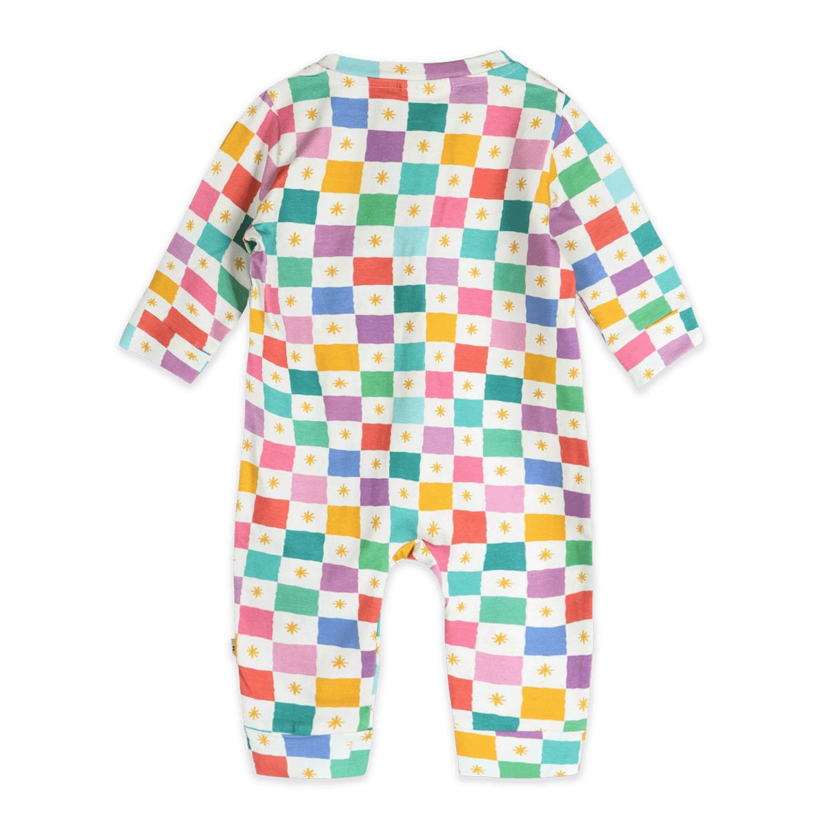 Colorful Checks Ruffle Baby Zip Jumpsuit (Organic Jersey) - Back