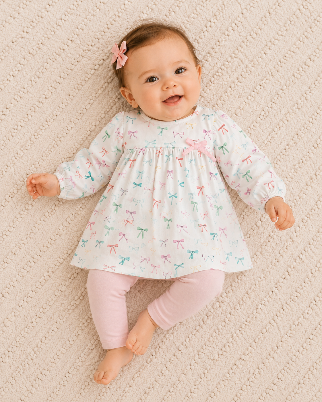 Baby Wearing Bows Baby Dress & Legging Set, Organic Jersey by Viverano
