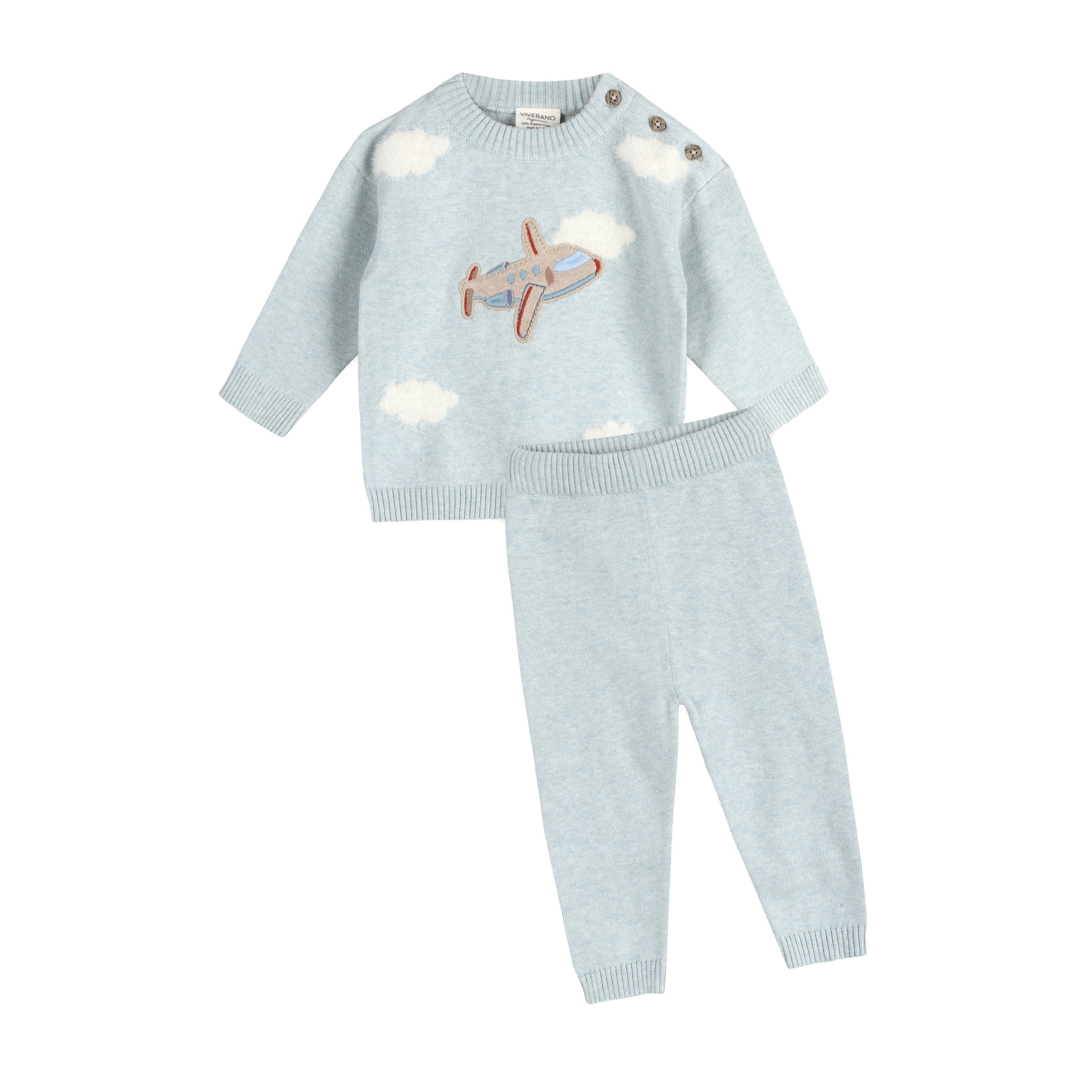 Airplane Applique Baby Knit Pullover & Pant Set (Organic Cotton)