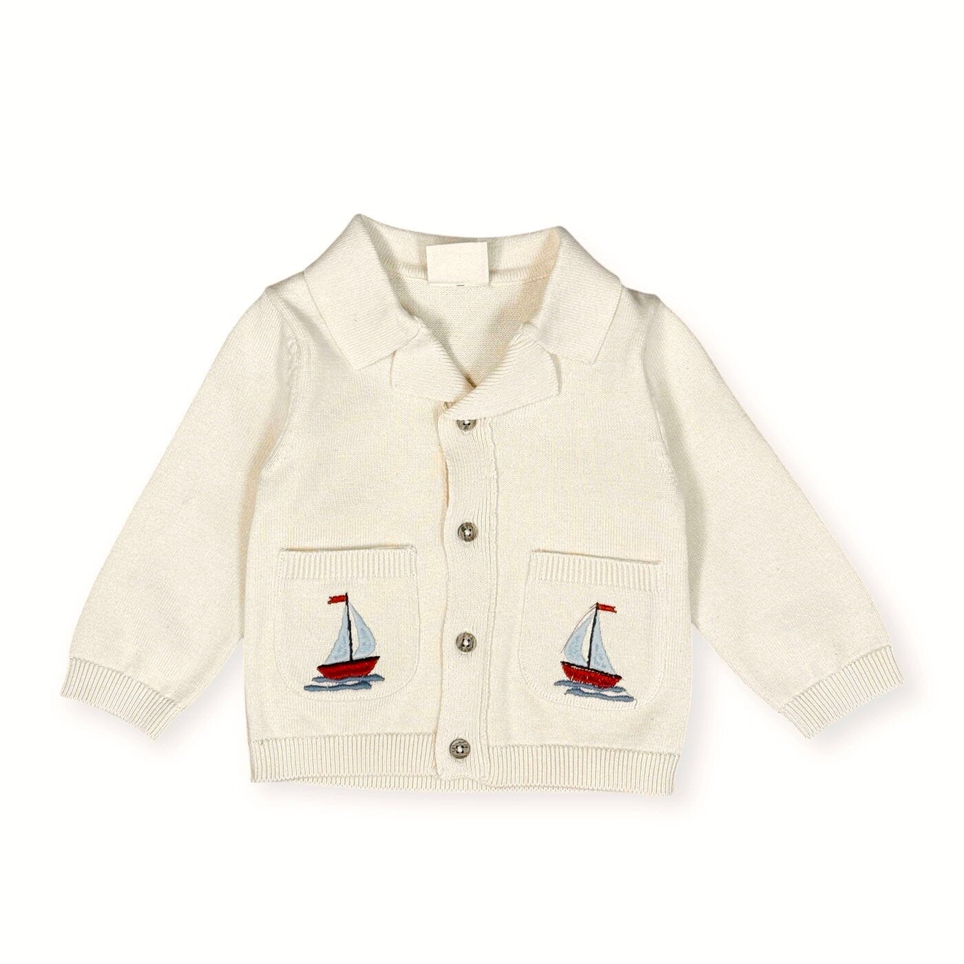 Sailboat Embroidered Pocket Baby Shirt (Organic Cotton)