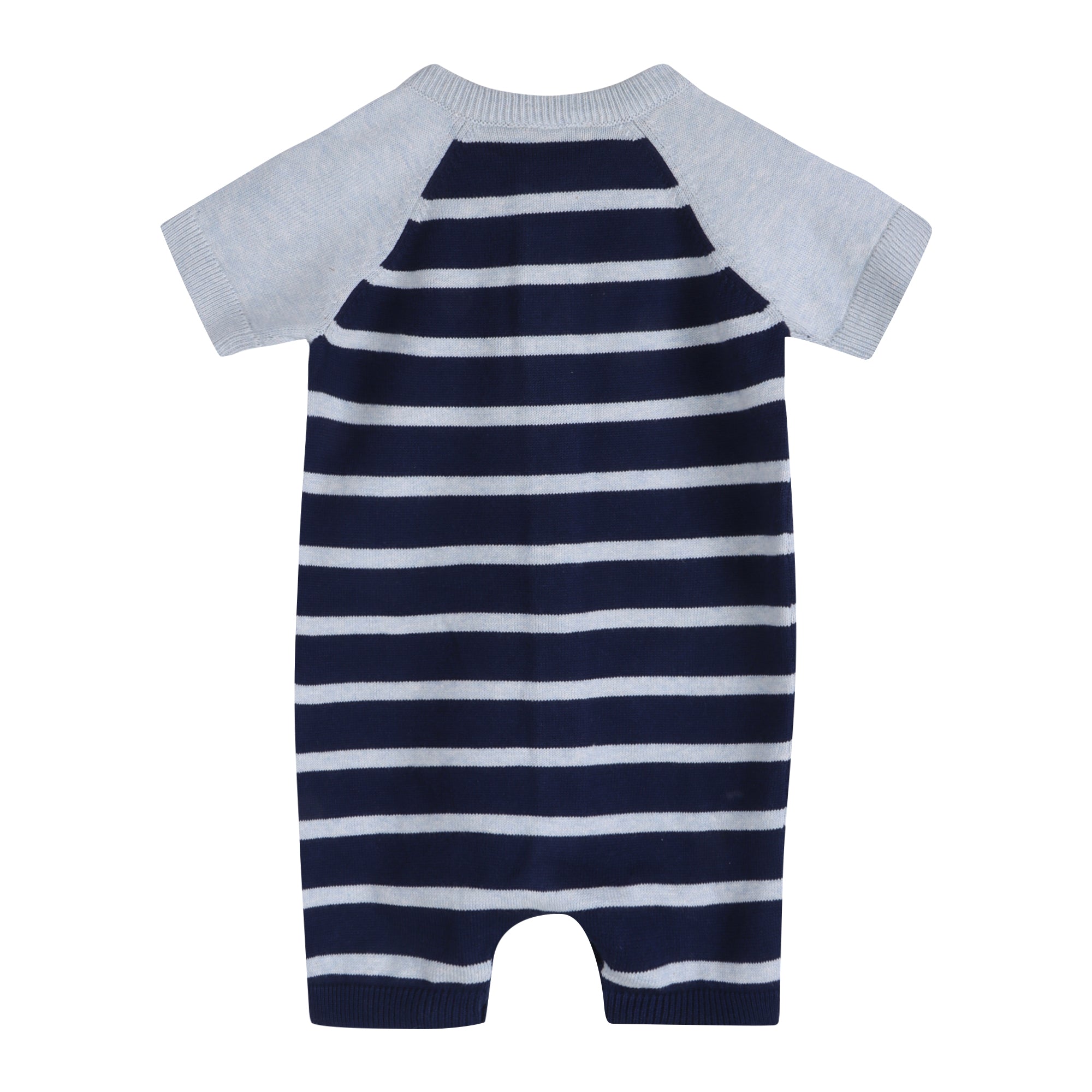 Nautical Stripe Embroidered Baby Knit Romper Back (Organic Cotton)