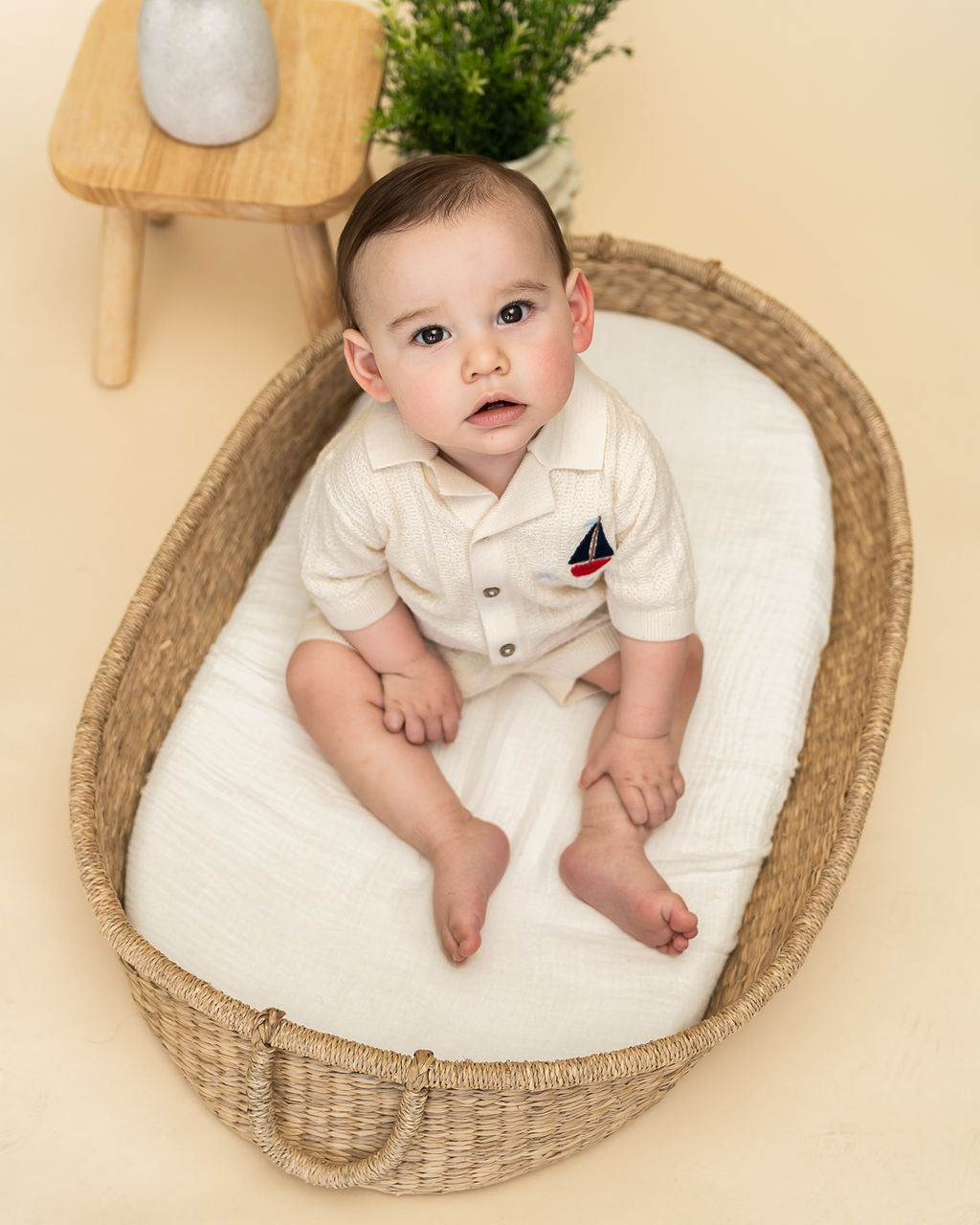Sailboat Embroidered Baby Shirt & Shorts Set (Organic Cotton) - Model