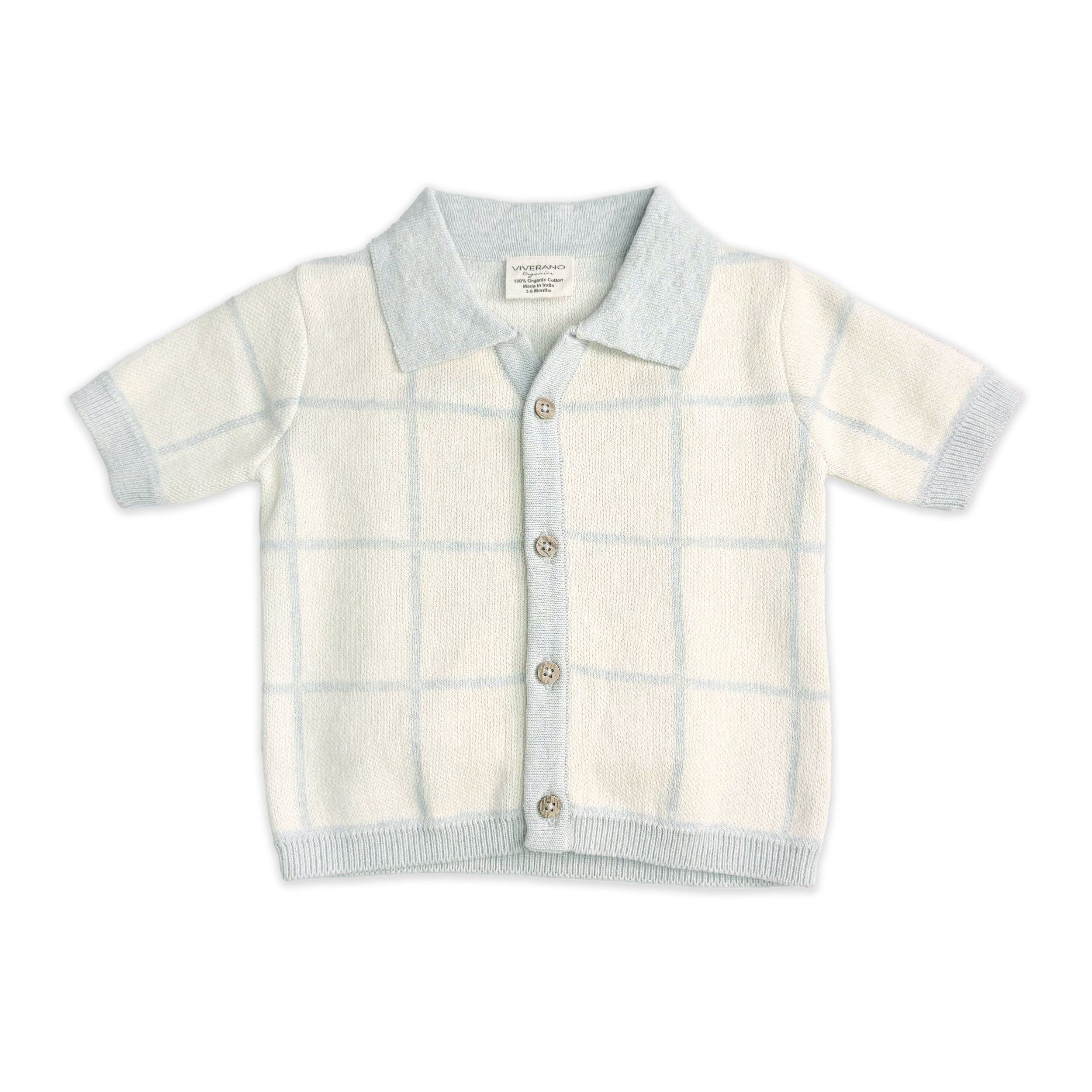 Checkered Jacquard Baby Shirt & Shorts Set (Organic Cotton) - Front