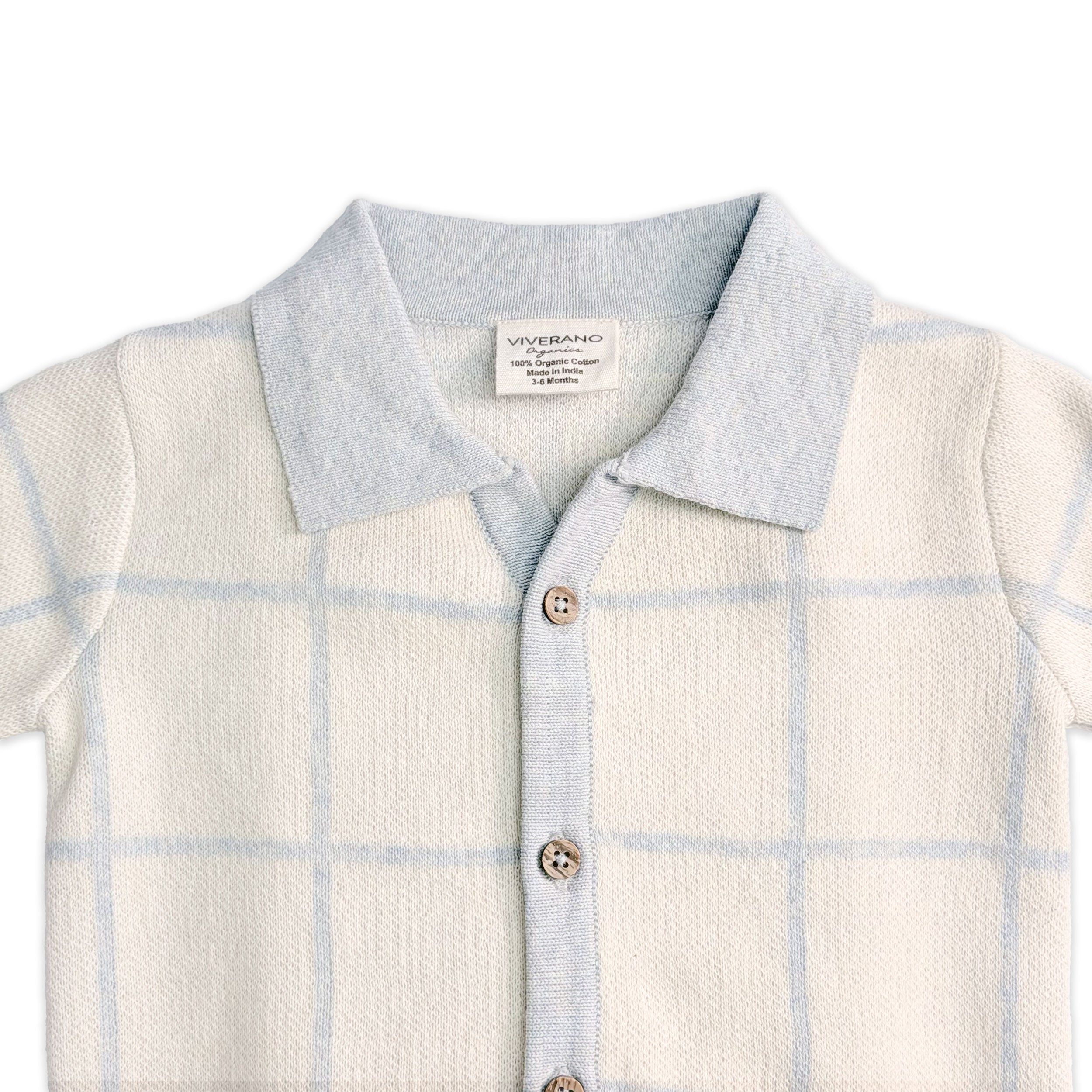 Checkered Jacquard Baby Shirt & Shorts Set (Organic Cotton) - Detail