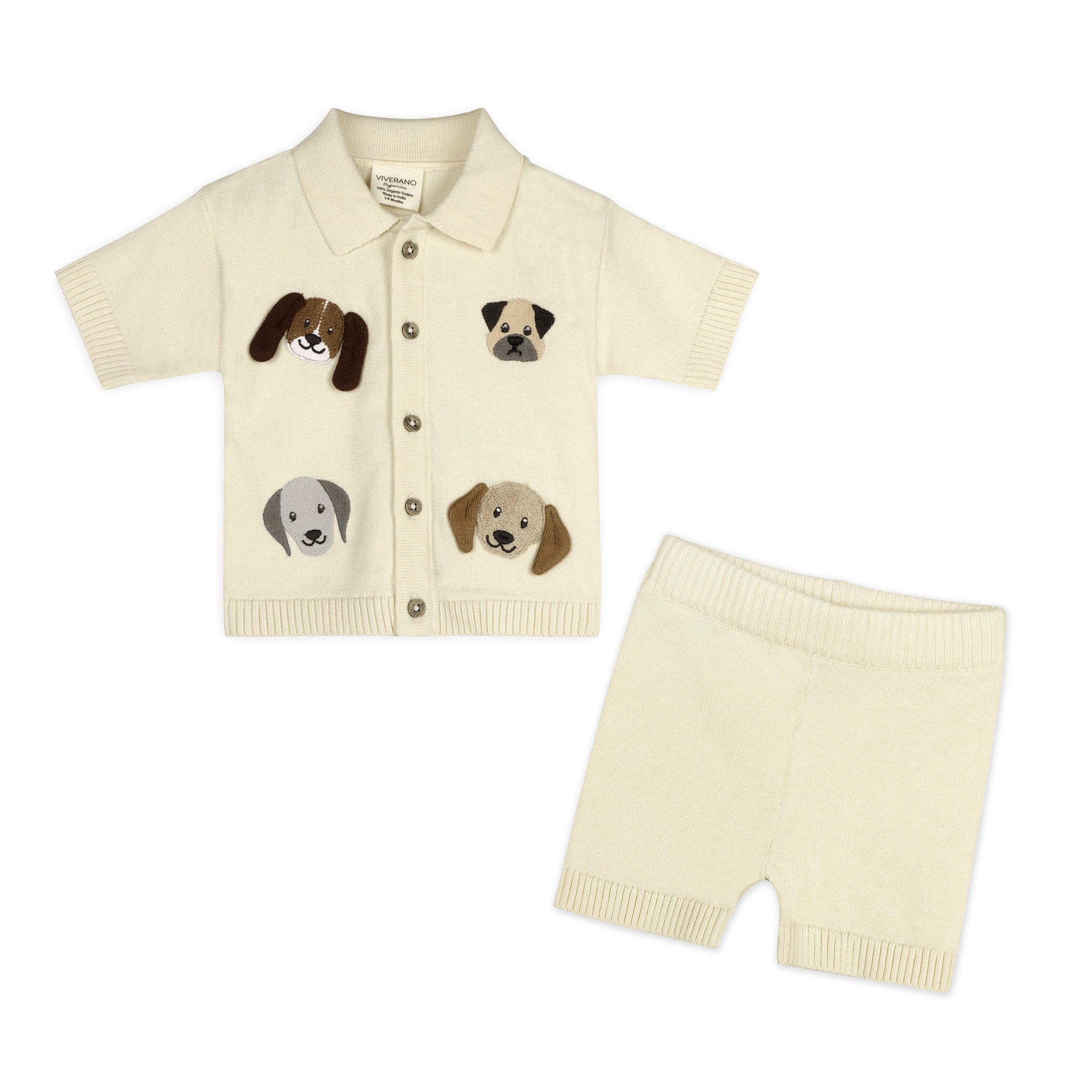 Doggy Embroidered Baby Shirt & Shorts Set (Organic Cotton)