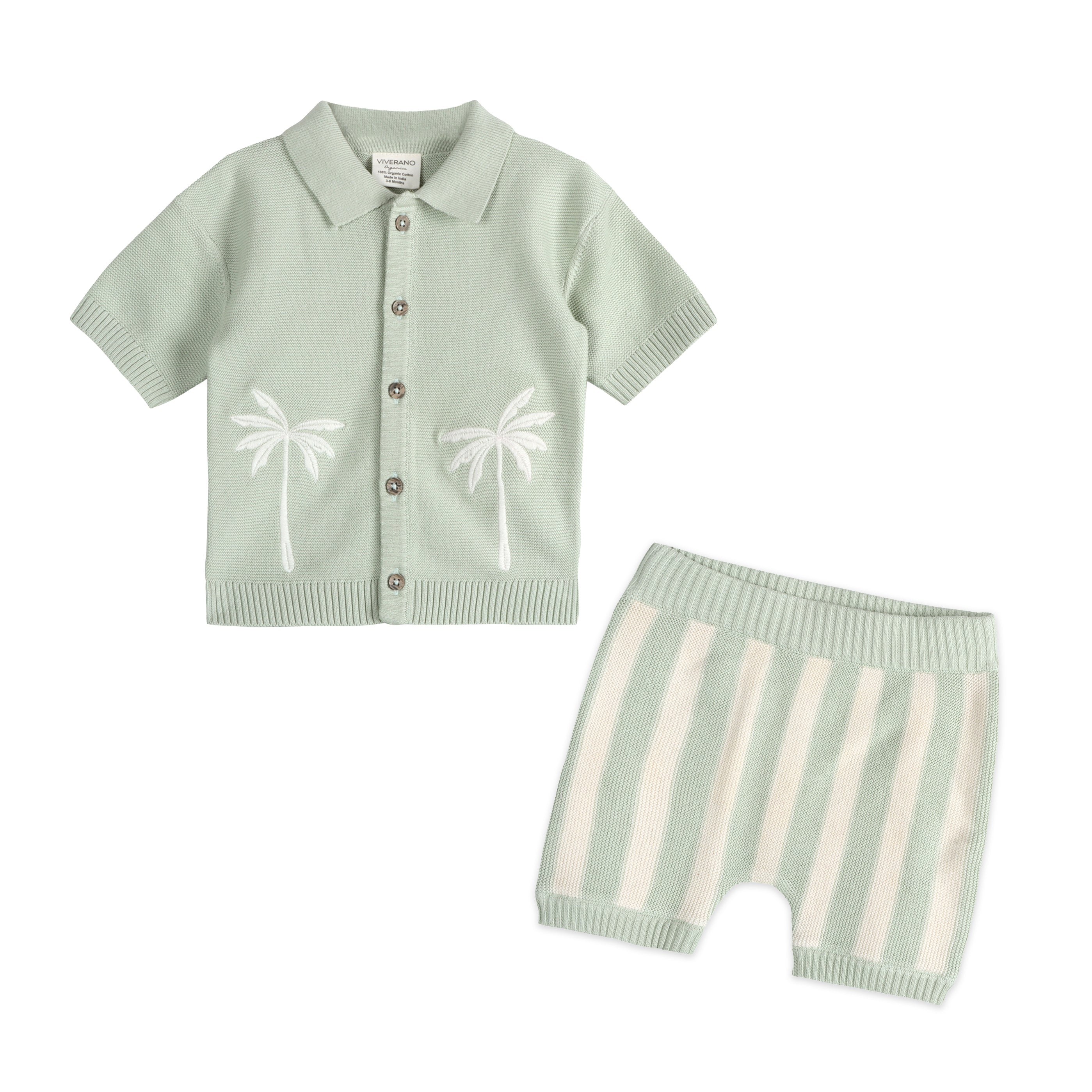 Palm Trees Embroidered Baby Shirt & Shorts Set (Organic Cotton)