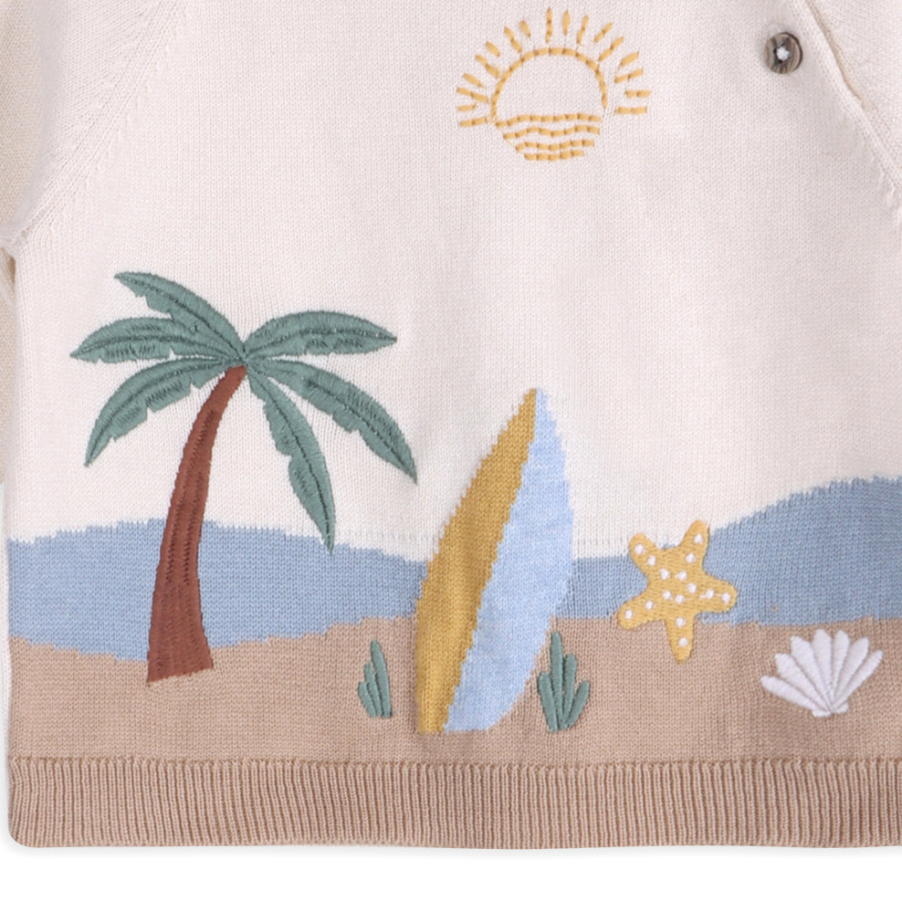 Surf Embroidered Baby Knit Pullover Detail (Organic Cotton)