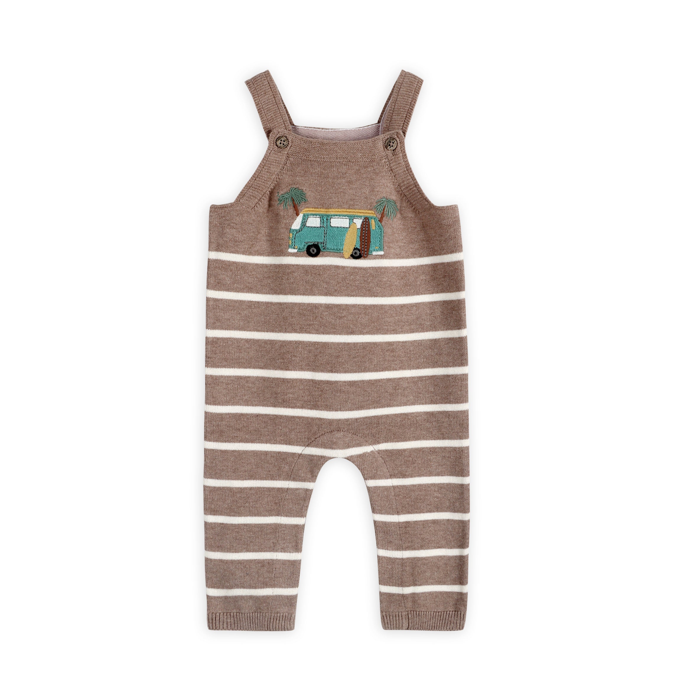 Camper Van Embroidered Baby Knit Overall Front (Organic Cotton)