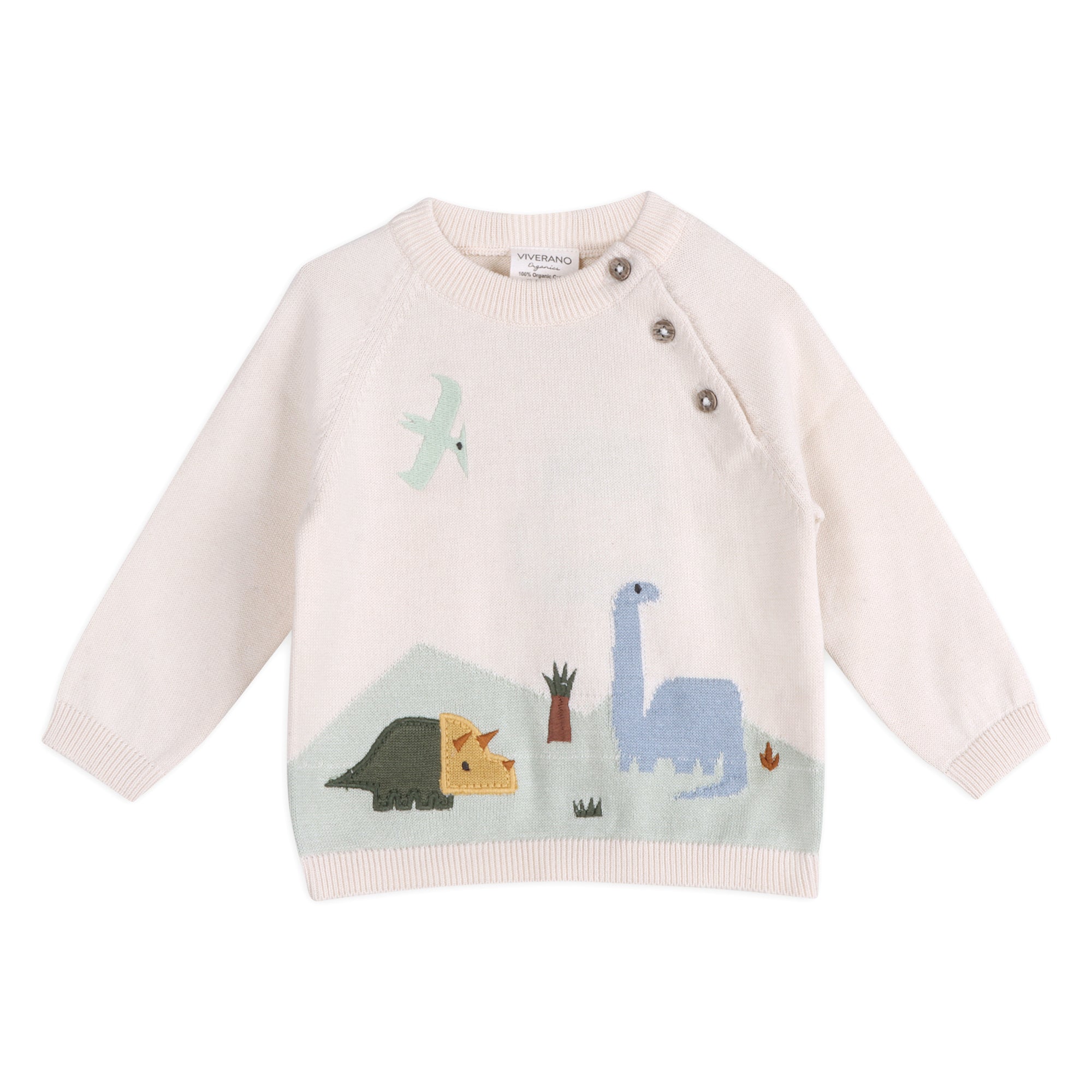 Dino Jacquard Baby Knit Pullover (Organic Cotton)