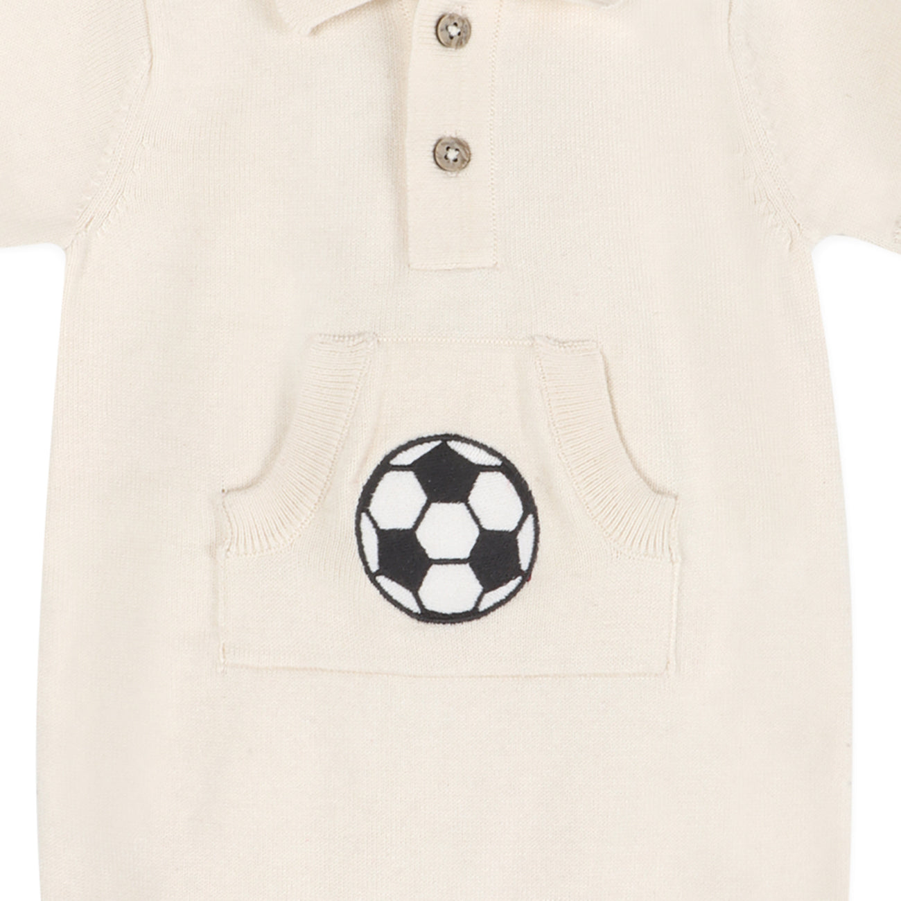 Soccer Applique Baby Knit Romper Detail (Organic Cotton)