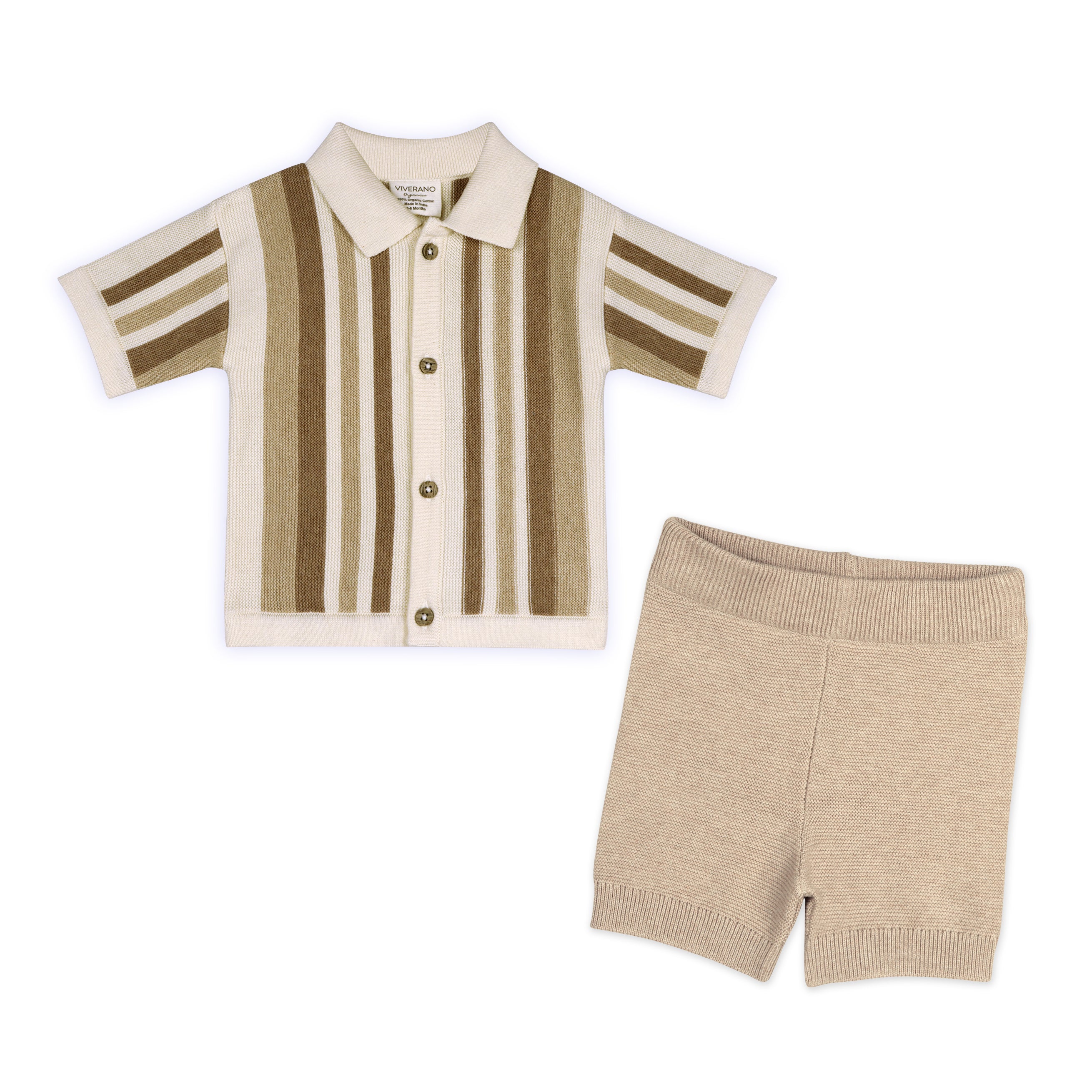 Archie Textured Stripe Baby Shirt & Shorts Set (Organic Cotton)
