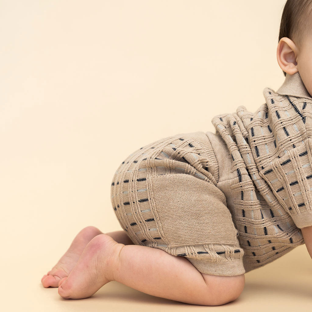 Henry Textured Baby Polo Sweater Shirt & Shorts Set (Organic Cotton) Model Detail