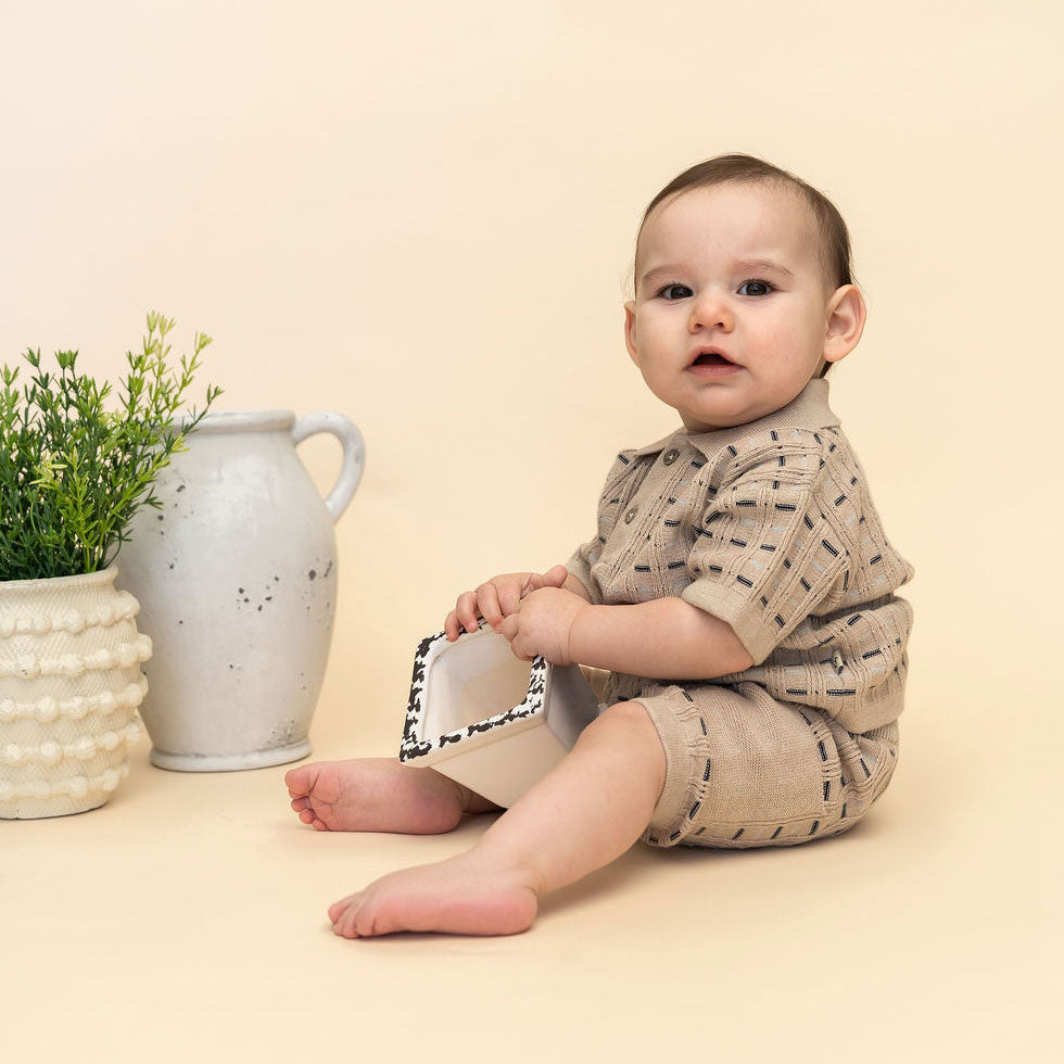 Henry Textured Baby Polo Sweater Shirt & Shorts Set (Organic Cotton) Lifestyle Model