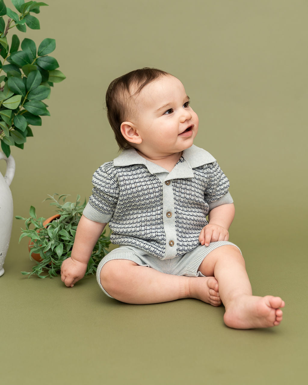Miles Wave Textured Baby Shirt & Shorts Set (Organic Cotton) - Model