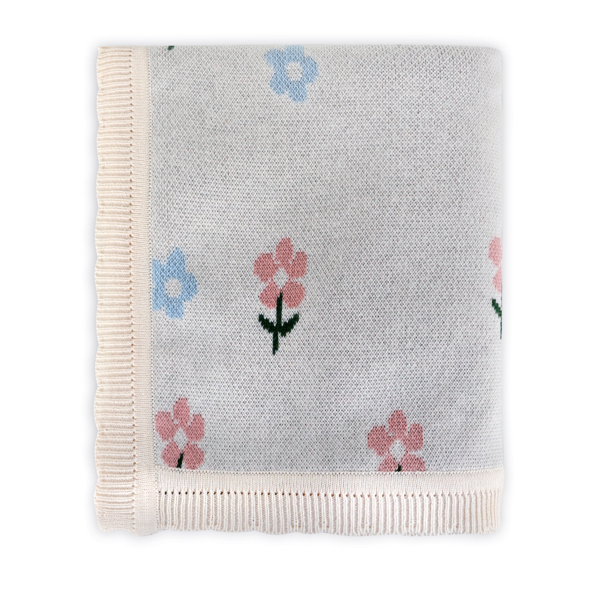 Sweet Floral - Organic Cotton Jacquard Knit Baby Blanket Folded